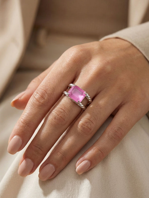 Pink Lacquer Emerald-Cut Adjustable Ring | Sorrelli