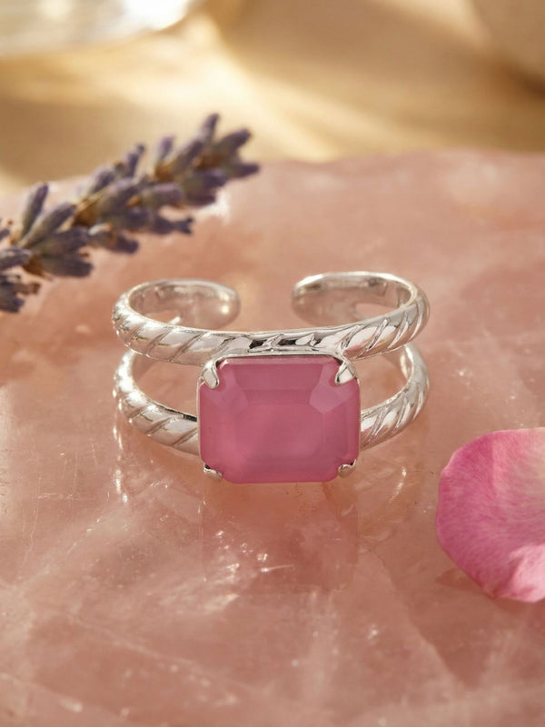 Pink Lacquer Emerald-Cut Adjustable Ring | Sorrelli