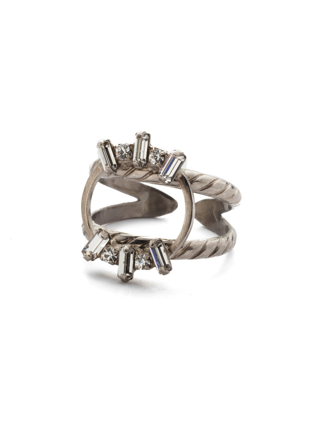 Nina Stacked Ring - 4REP28ASCRY - <p>Be an original. The Nina Adjustable Stacked Ring features an open metal circle affoxed with baguette and circular crystals and a double metal band. From Sorrelli's Crystal collection in our Antique Silver-tone finish.</p>