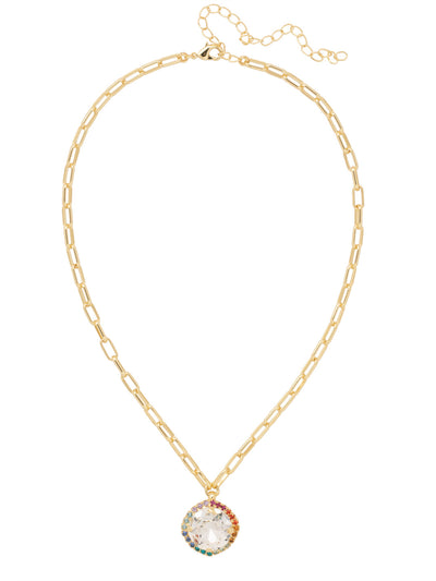 Maya Pendant Necklace - 8NA3BGPRI - <p>The Maya Pendant Necklace features a bold round halo cut crystal dangling from an adjustable paperclip chain, and secured with a lobster claw clasp. From Sorrelli's Prism collection in our Bright Gold-tone finish.</p>
