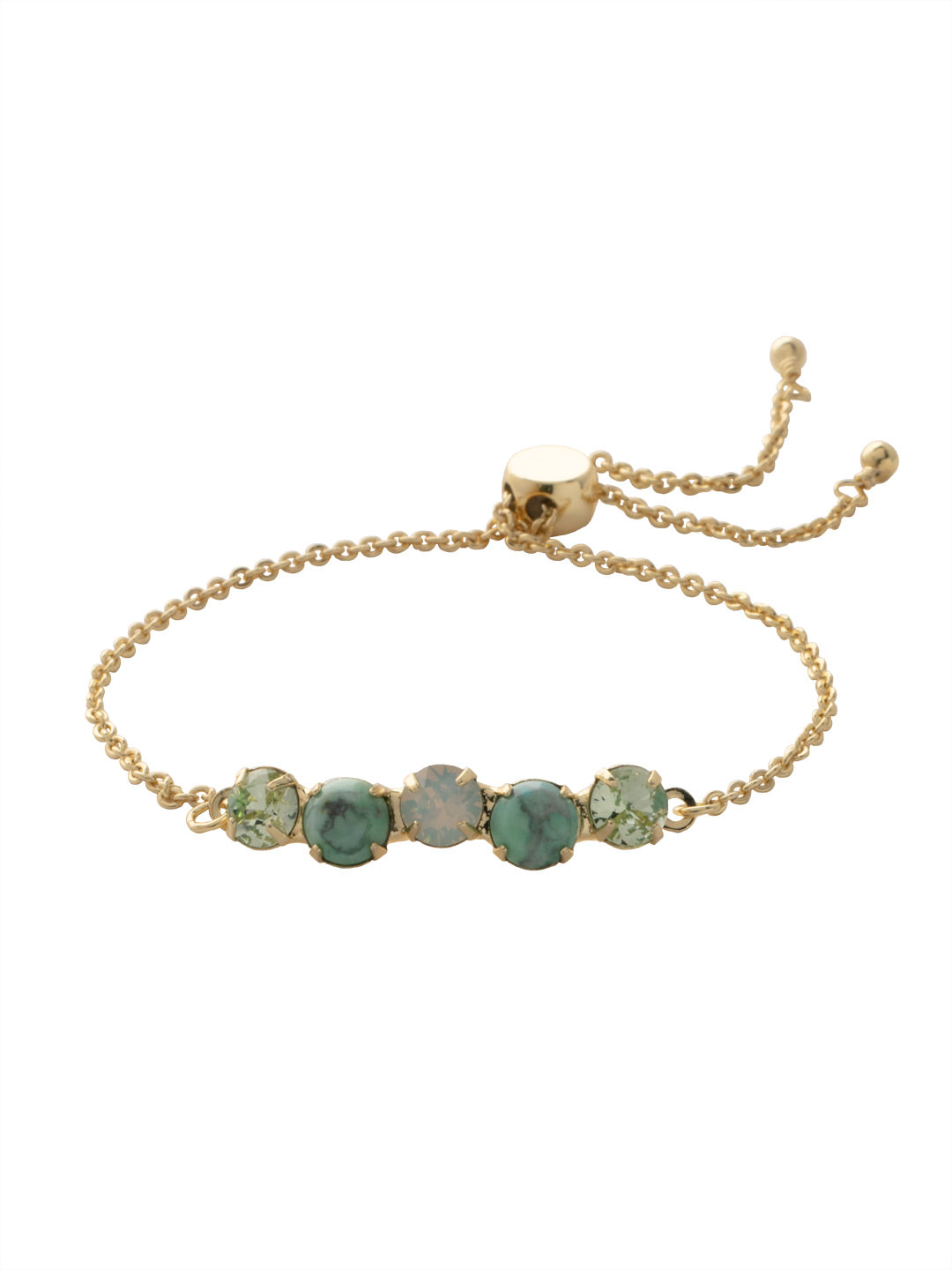 Xena Slider Bracelet - BFF1BGSGR - <p>The Xena Slider Bracelet features a line of round semi-precious stones on a delicate adjustable chain. From Sorrelli's Sage Green collection in our Bright Gold-tone finish.</p>