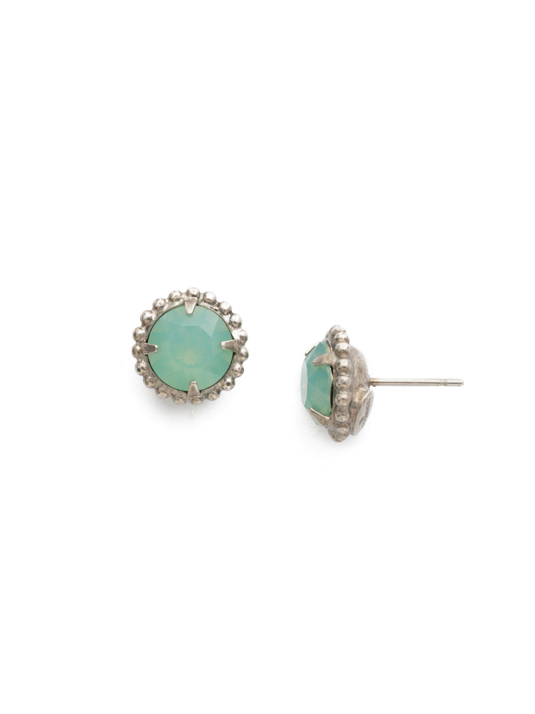Simplicity Stud Earrings - EBY38ASPAC - <p>A timeless classic, the Simplicity Stud Earrings feature round cut crystals in a variety of colors; accented with a halo of metal beaded detail. Need help picking a stud? <a href="https://www.sorrelli.com/blogs/sisterhood/round-stud-earrings-101-a-rundown-of-sizes-styles-and-sparkle">Check out our size guide!</a> From Sorrelli's Pacific Opal collection in our Antique Silver-tone finish.</p>