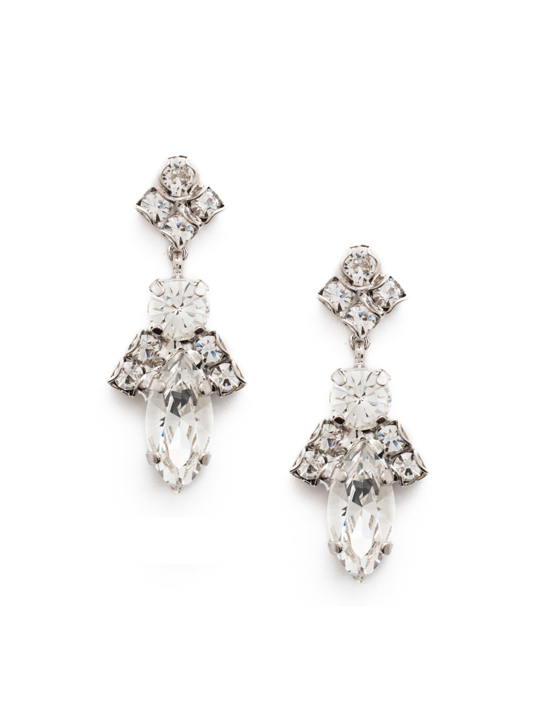 Elegant Navette Dangle Earrings - EDG85RHCRY - <p>A beautiful navette cut crystal is flanked by radiant rounds for a dazzling, deco-reminiscent look. From Sorrelli's Crystal collection in our Palladium Silver-tone finish.</p>