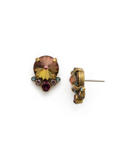 Regal Rounds Stud Earrings - EDH98AGROP - A large center stone sits atop five petite rounds for a chic, classic look.