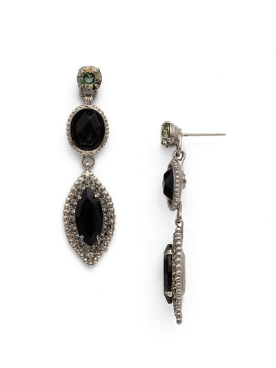 Yarrow Earring - EDQ22ASBON - Decorative edging surrounds an oval cabochon and rhinestone encrusted navette crystal in this stylish design. From Sorrelli's Black Onyx collection in our Antique Silver-tone finish.