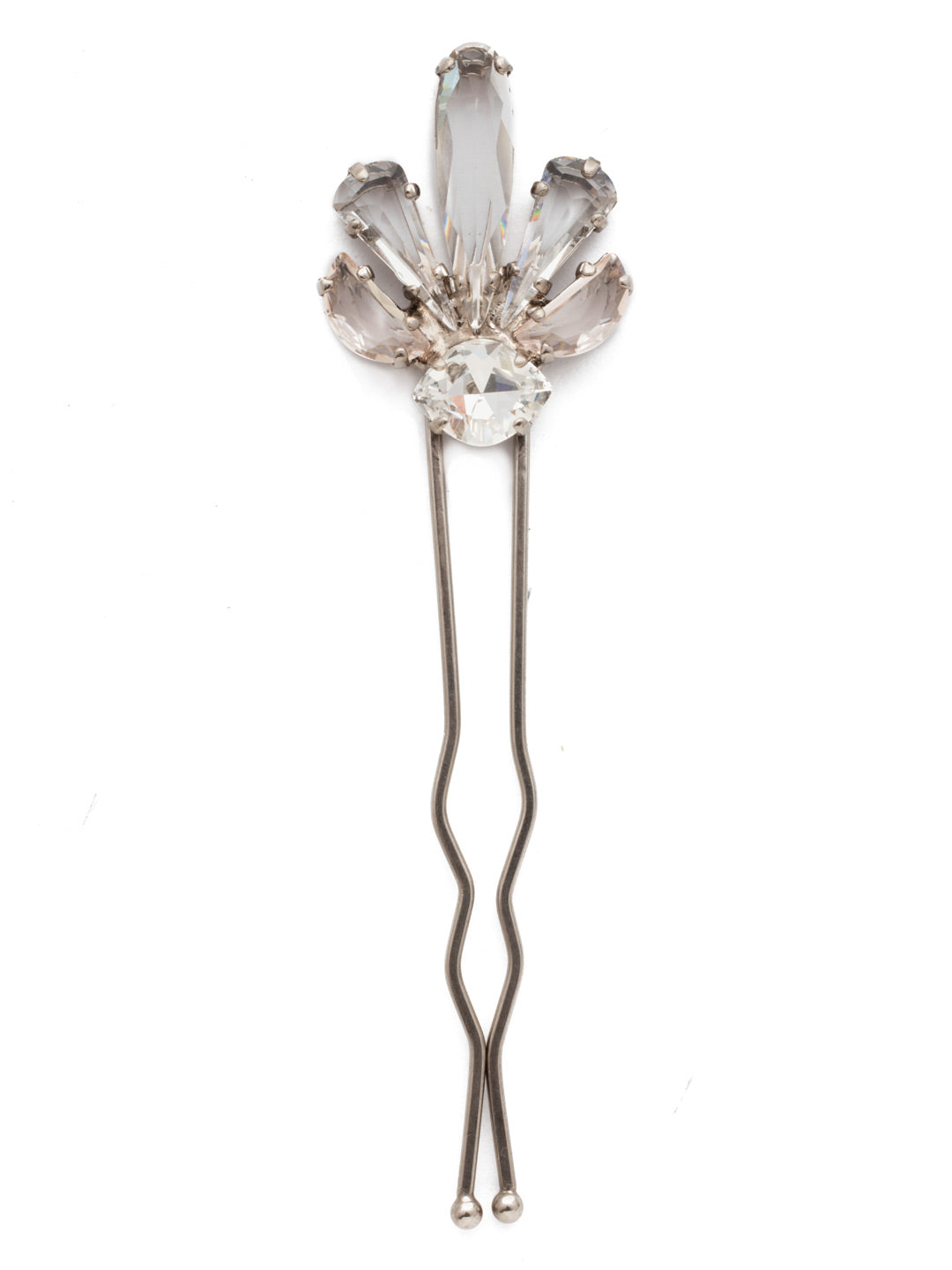 Adalee Hair Pin - HCZ58ASPLS - <p>The Adalee hair pin is simple and sleek, adorned with one small jewel surrounded by a fan of varying lengths of oval crystals. It's the perfect touch of something extra. From Sorrelli's Soft Petal collection in our Antique Silver-tone finish.</p>