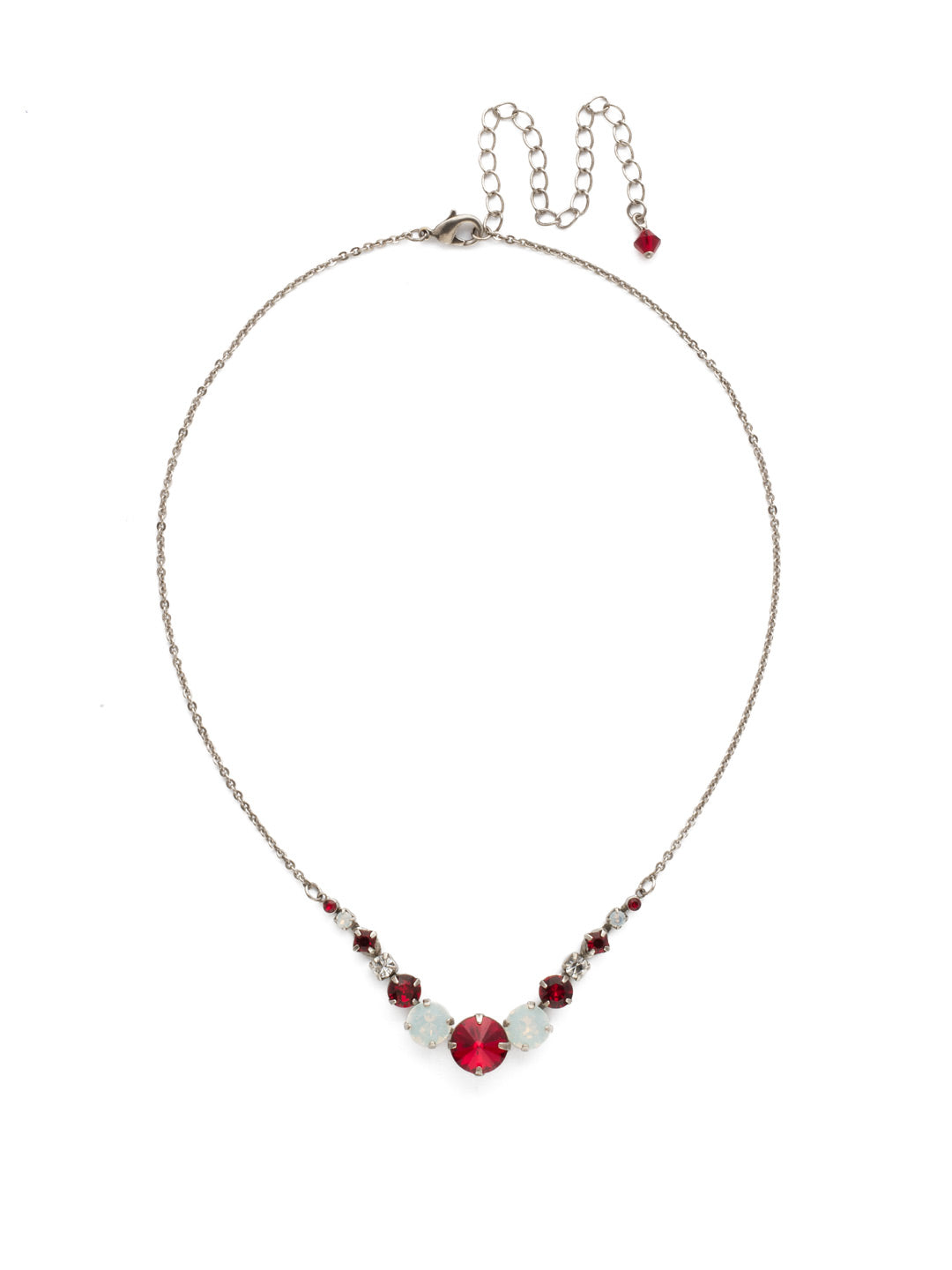 London Tennis Necklace - NCQ14ASCP - <p>A long, simple chain paired with gorgeous round stones is exactly what every girl needs to dress things up. This round stone necklace is perfect for layering, or to just wear alone. Let the simple sparkle take over. From Sorrelli's Crimson Pride collection in our Antique Silver-tone finish.</p>