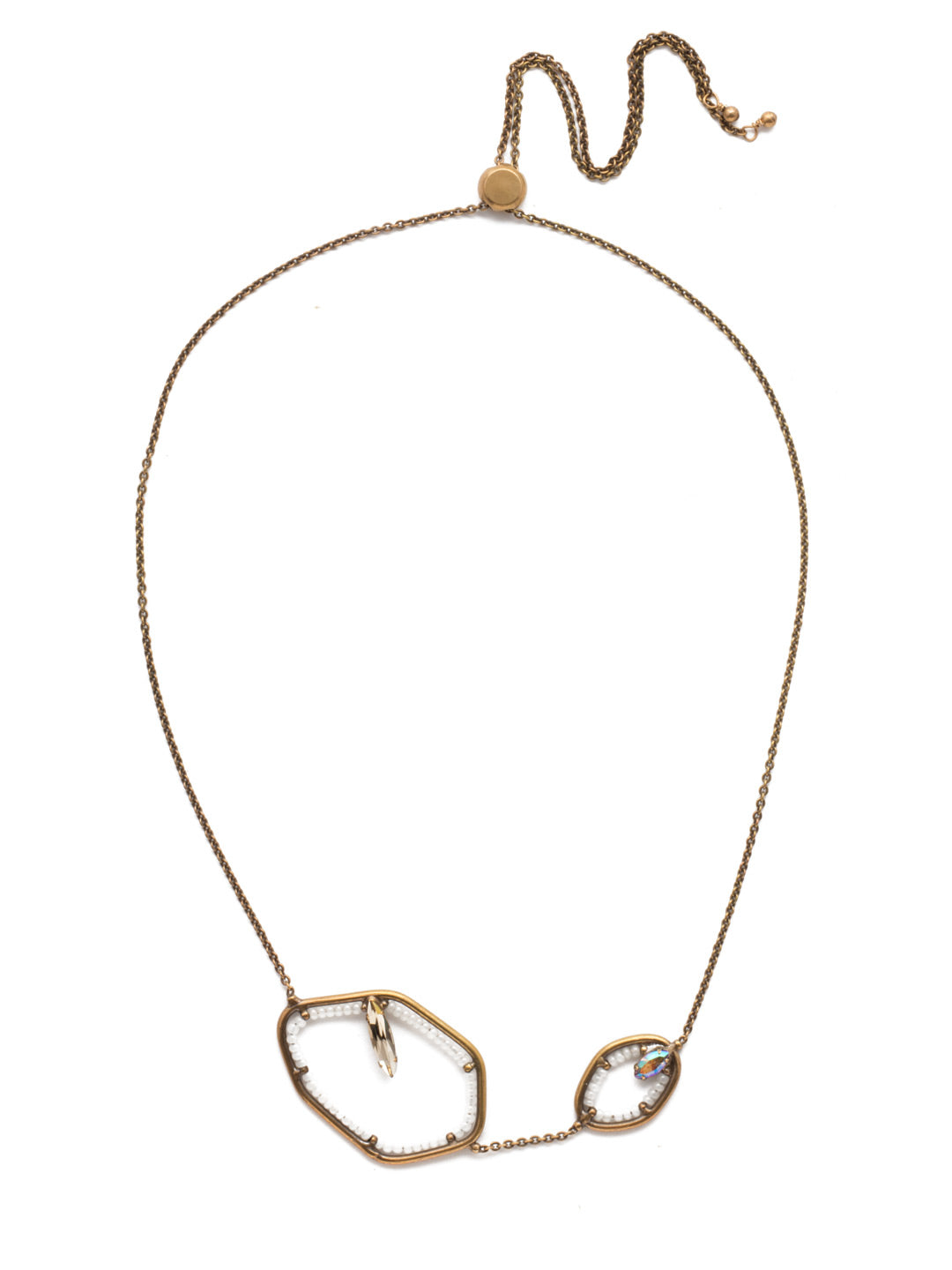 Aphelia Statement Necklace - NEK16AGROB - <p>Looking for a statement piece? Grab this architectural beauty featuring navette-shaped crystals and delicate beadwork on a slider chain statement necklace. From Sorrelli's Rocky Beach collection in our Antique Gold-tone finish.</p>
