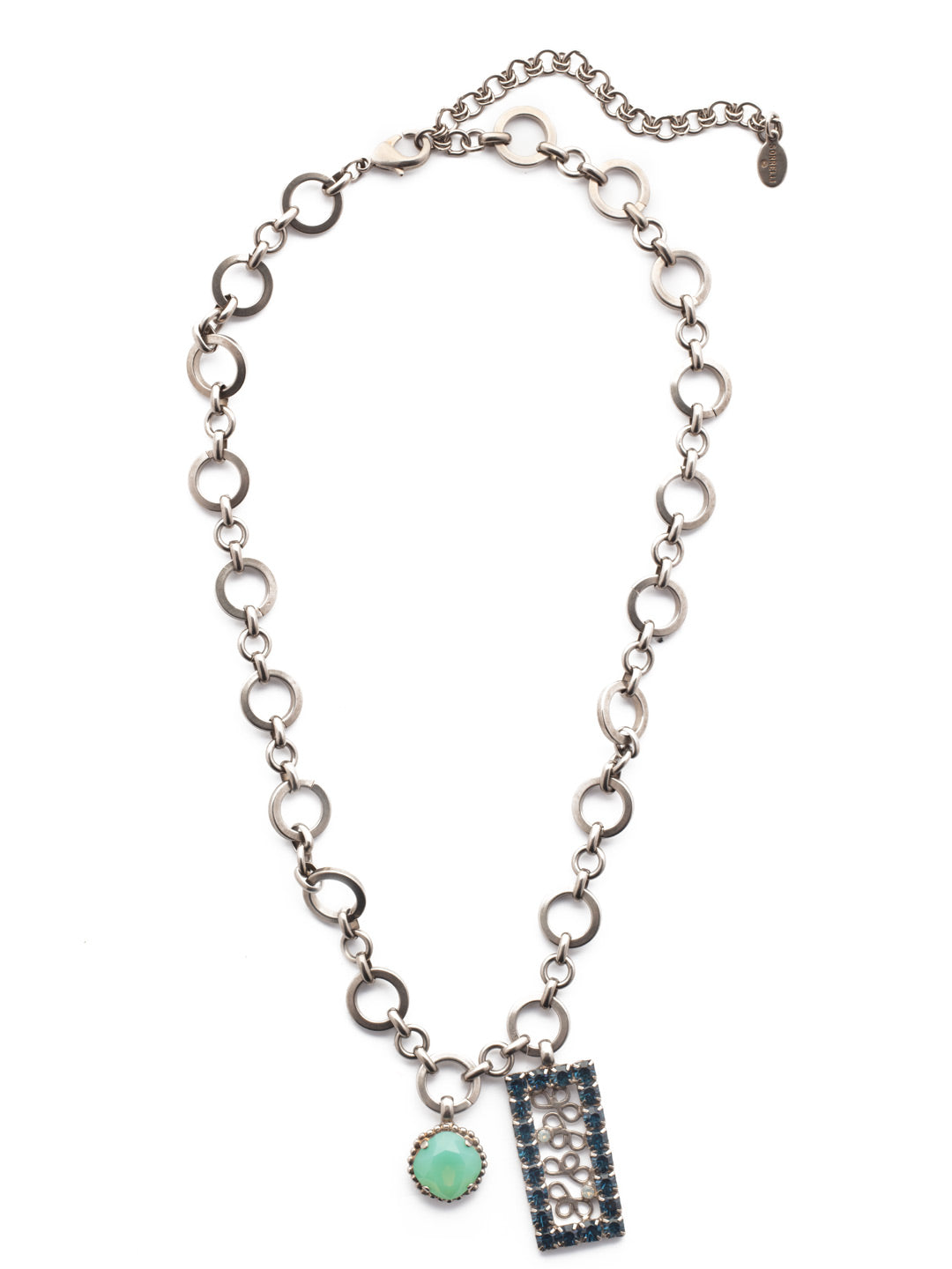 Ornella Pendant Necklace - NES1ASNFT - <p>One-of-a-kind describes the Omelia Pendant Necklace perfectly. Links of metal give way to a pendant of delicate hand-soldered metal detail accented by an opaque crystal stone. From Sorrelli's Night Frost collection in our Antique Silver-tone finish.</p>