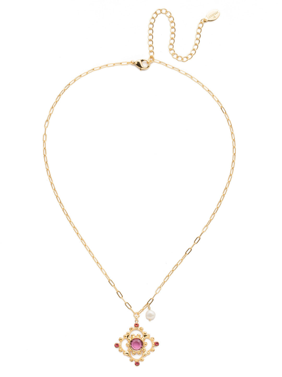 Genesis Pendant Necklace - NES3BGBGA - <p>The Genesis Pendant Necklace is proof that lots of good things can come in a smaller-sized package: hand-soldered metal detail, a clear gem, a pretty pearl, sparkling crystal…it's all there. From Sorrelli's Begonia collection in our Bright Gold-tone finish.</p>