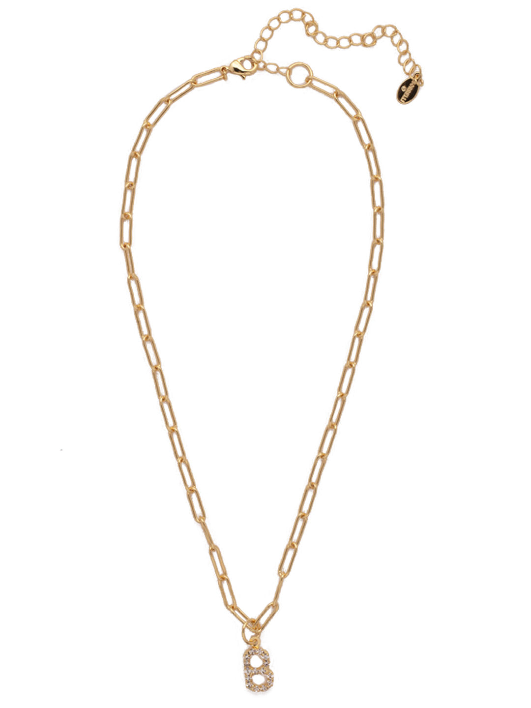 B Initial Paperclip Pendant Necklace - NFB2BGCRY - <p>A crystal embellished initial charm sits at the base of a trendy paperclip chain and is secured with a lobster clasp closure. From Sorrelli's Crystal collection in our Bright Gold-tone finish.</p>