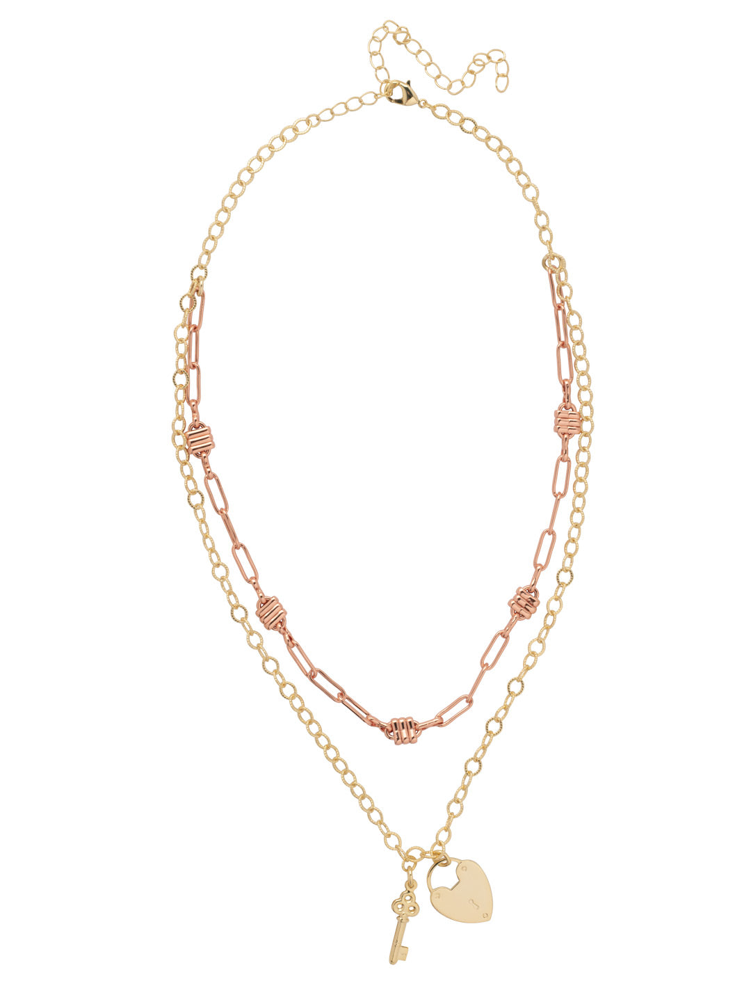 Lock and Key Layered Necklace - NFJ2MXMTL - <p>The Lock and Key Layered Necklace features a beveled edge chain and a delicate chain with a lock and key charm. From Sorrelli's Bare Metallic collection in our Mixed Metal finish.</p>