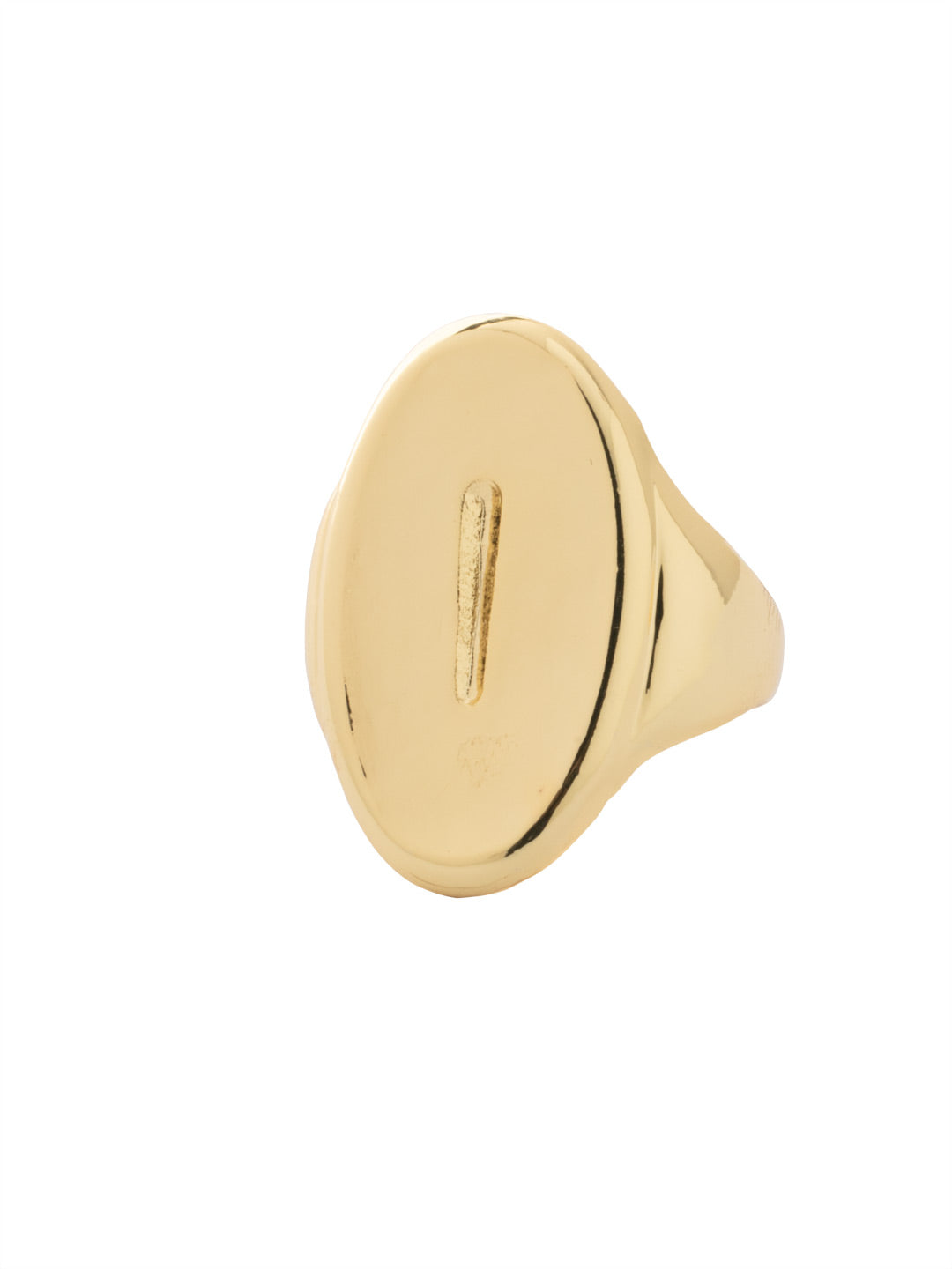 "I" Signet Statement Ring - RFK38BGMTL - <p>The Signet Statement Ring features a capital letter stamped into an oblong metal disk on an adjustable ring band. From Sorrelli's Bare Metallic collection in our Bright Gold-tone finish.</p>
