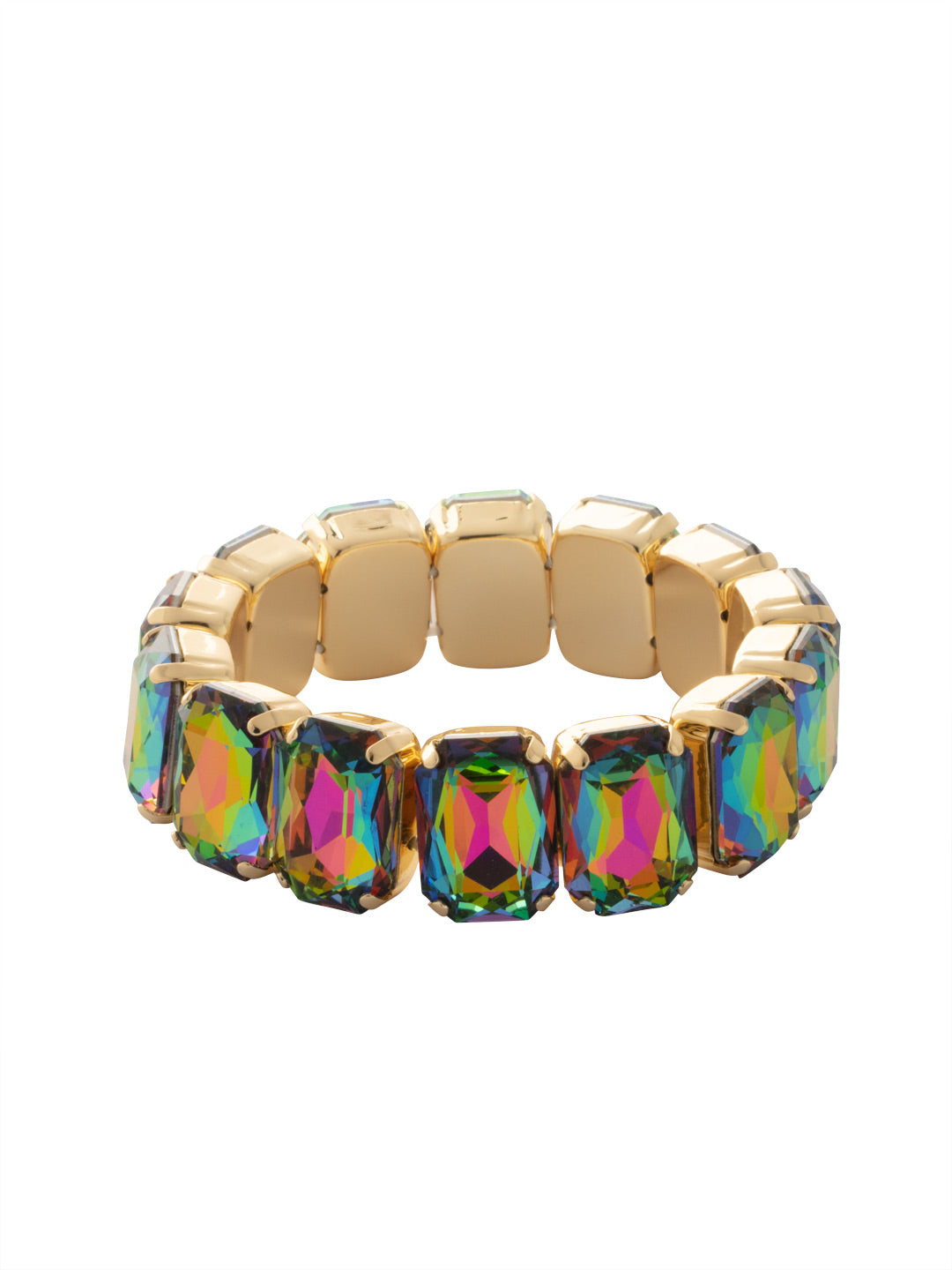 Emerald Cut Stretch Bracelet - 4BFF70BGVO - <p>The Emerald Cut Stretch Bracelet features repeating emerald cut crystals on a multi-layered stretchy jewelry filament, creating a durable and trendy statement piece. From Sorrelli's Volcano collection in our Bright Gold-tone finish.</p>