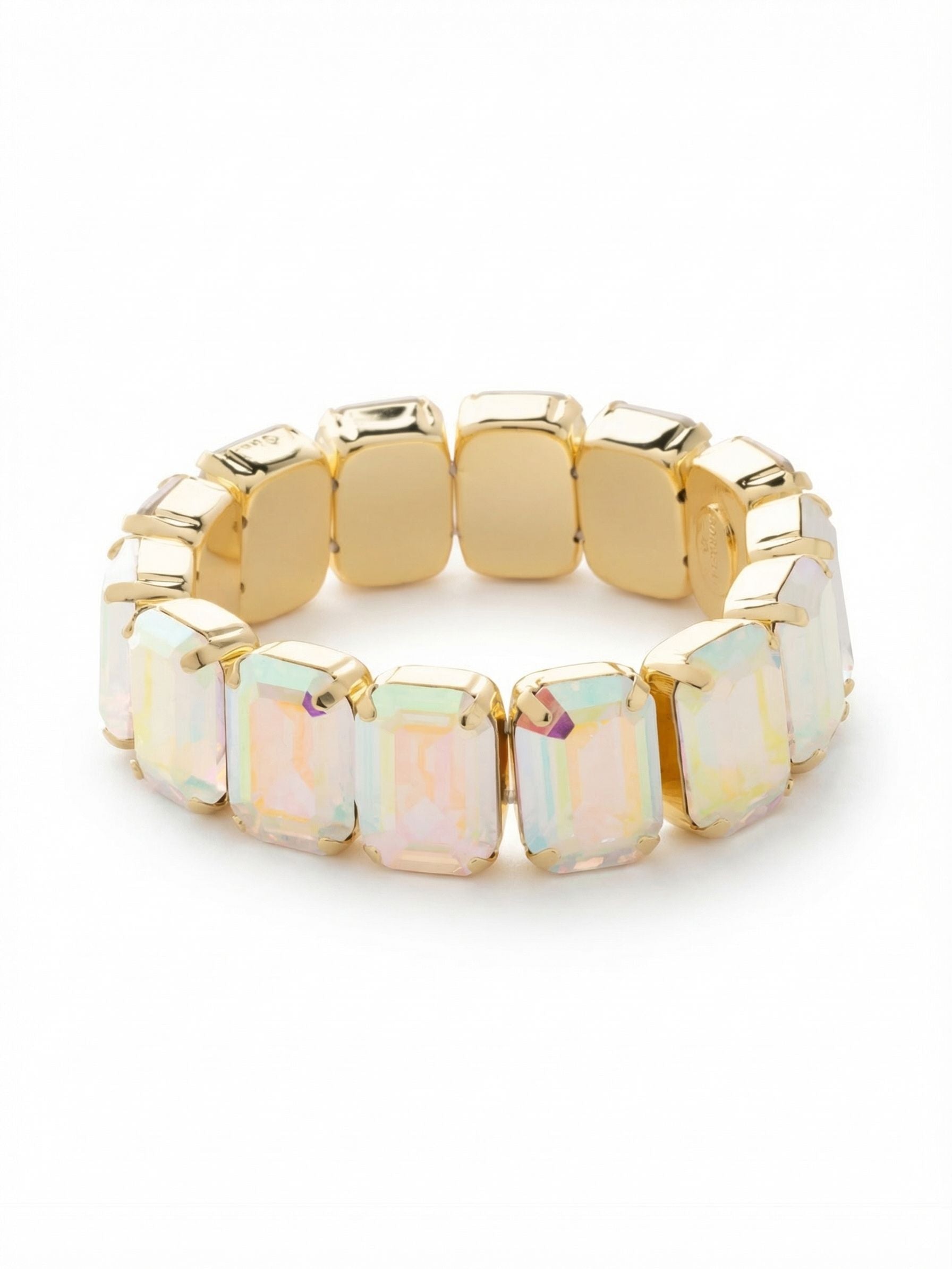 8 Inch Emerald Cut Stretch Bracelet - 4BFF77BGCAB - <p>The 8 Inch Emerald Cut Stretch Bracelet features repeating emerald cut crystals on a multi-layered stretchy jewelry filament, creating a durable and trendy statement piece. 8 inches, fitting larger wrist sizes. From Sorrelli's Crystal Aurora Borealis collection in our Bright Gold-tone finish.</p>