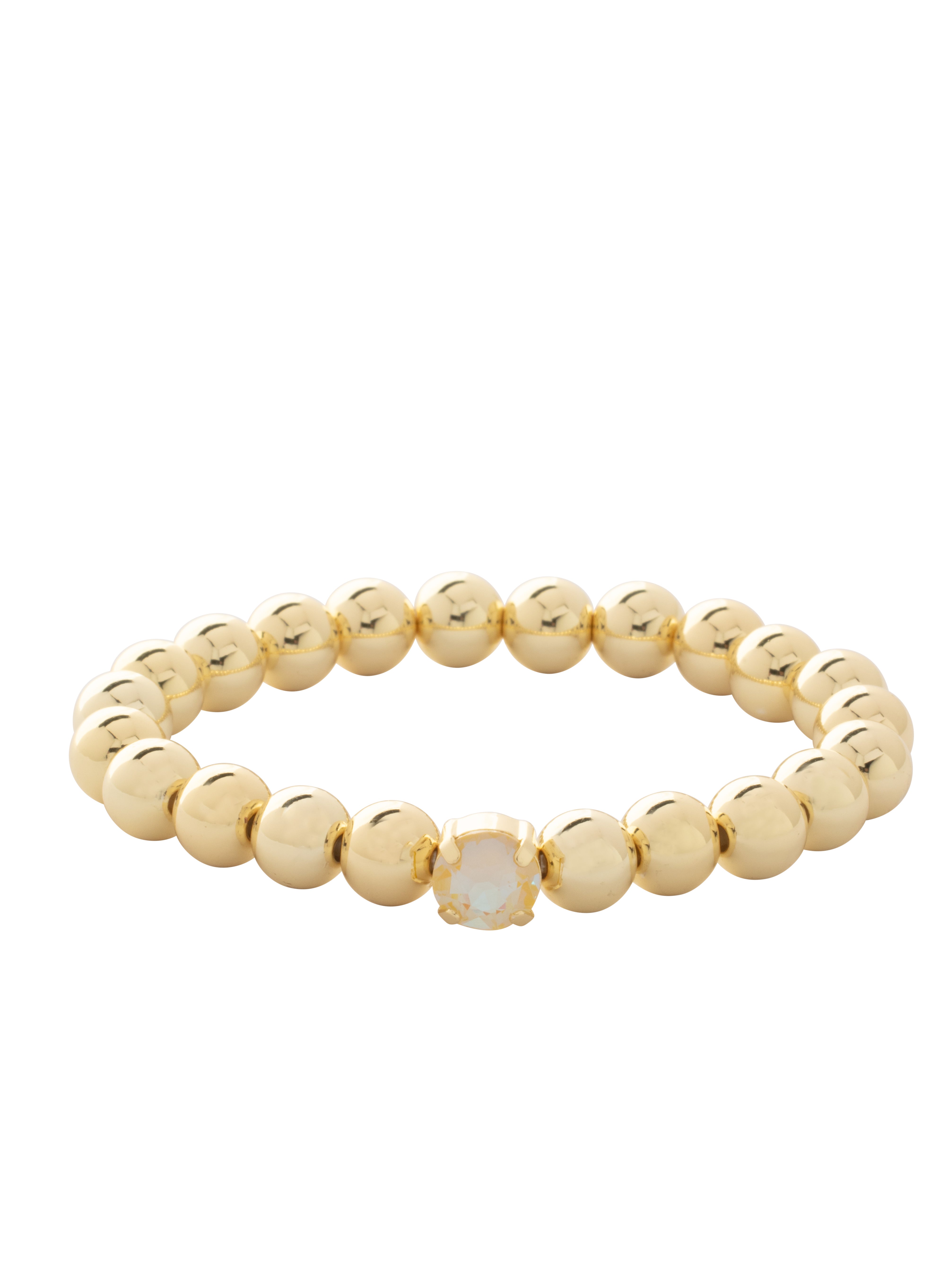 Single Crystal Stretch Bracelet - 4BFJ21BGLTD - <p>Single Crystal Stretch Bracelet features repeating metal beads and a single round cut crystal on a multi-layered stretchy jewelry filament, creating a durable and trendy piece.</p>