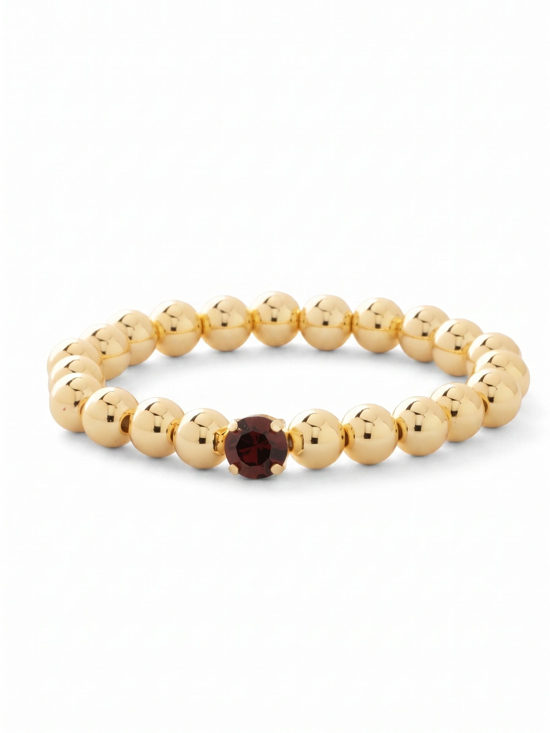 Single Crystal Stretch Bracelet - 4BFJ21BGMMA - <p>Single Crystal Stretch Bracelet features repeating metal beads and a single round cut crystal on a multi-layered stretchy jewelry filament, creating a durable and trendy piece. From Sorrelli's Mighty Maroon collection in our Bright Gold-tone finish.</p>
