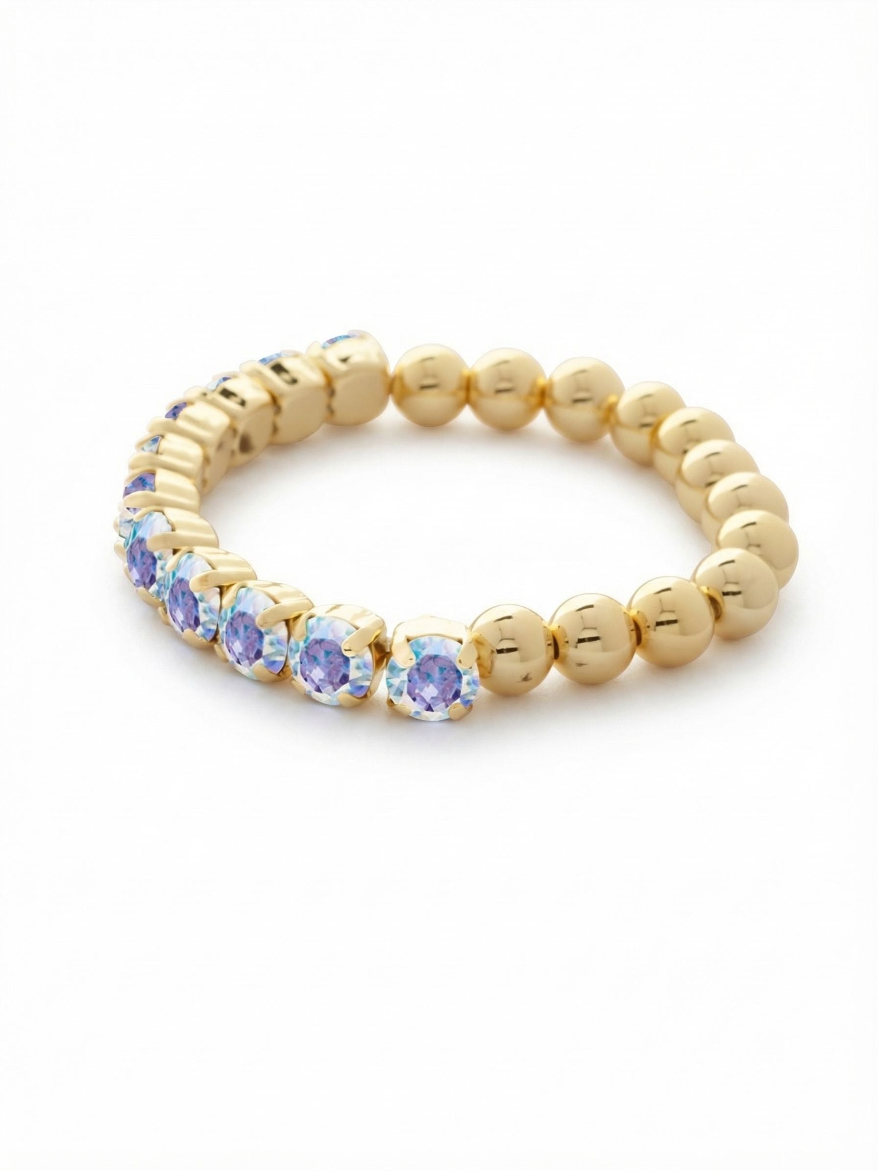 Crystal Zola Stretch Bracelet - 4BFJ40BGCAB - <p>Crystal Zola Stretch Bracelet features a side of repeating metal beads and a side of round cut crystals on a multi-layered stretchy jewelry filament, creating a durable and trendy piece. From Sorrelli's Crystal Aurora Borealis collection in our Bright Gold-tone finish.</p>
