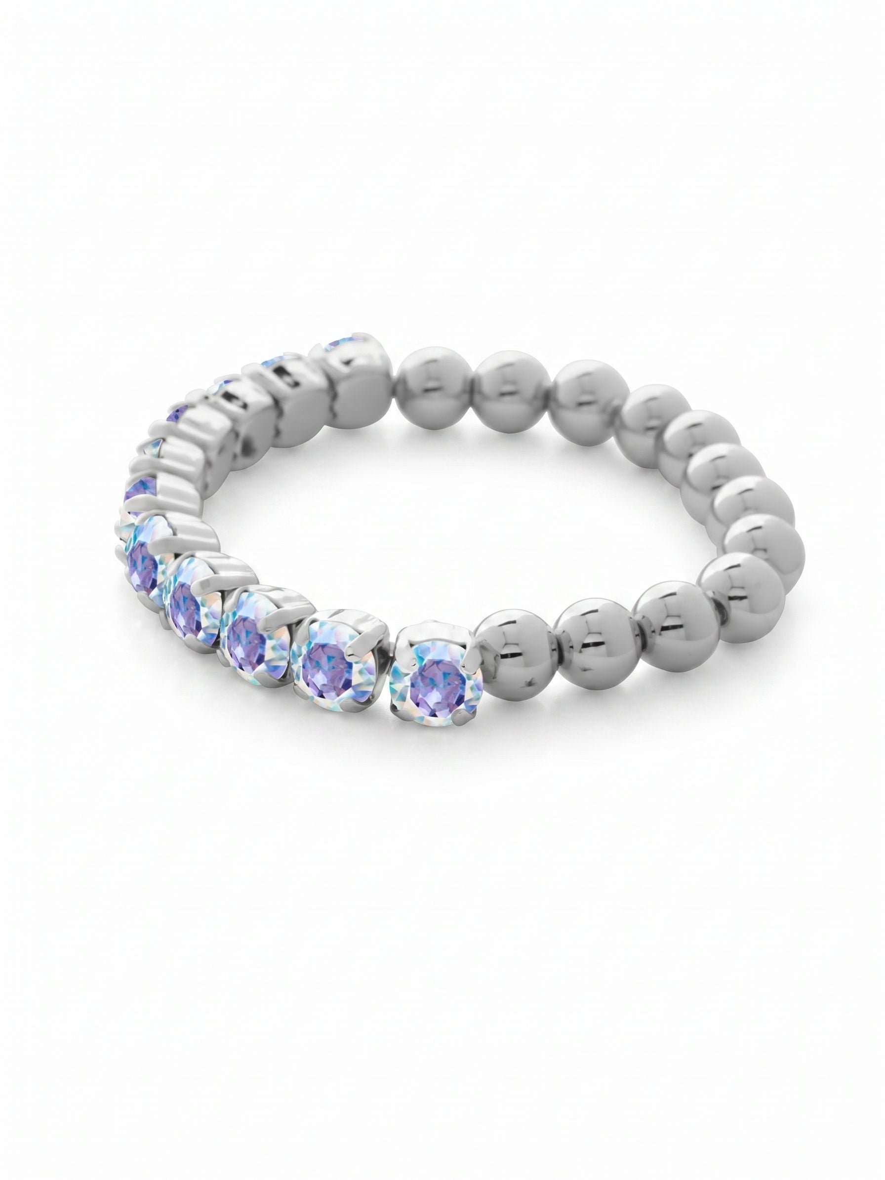 Crystal Zola Stretch Bracelet - 4BFJ40PDCAB - <p>Crystal Zola Stretch Bracelet features a side of repeating metal beads and a side of round cut crystals on a multi-layered stretchy jewelry filament, creating a durable and trendy piece. From Sorrelli's Crystal Aurora Borealis collection in our Palladium finish.</p>