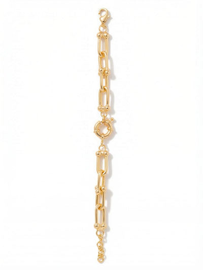 Tinley Tennis Bracelet - 4BGI1BGMTL - <p>Elongated, polished metal U-links articulate freely to give this chain-style bracelet a fluid movement throughout your day. Rounded nodes connect each link, adding structural weight and tactile interest while keeping the overall profile clean. An oversized central ring anchors the design, breaking up the continuous line with architectural detail. Substantial enough to anchor a layered stack but perfectly balanced to wear alone, it includes an extension chain so you can adjust the drape exactly to your preference.</p><ul>
<li>Elongated chain links connected by rounded metallic nodes</li>
<li>Oversized architectural center ring detail</li>
<li>Lobster claw clasp with secure safety chain</li>
<li>3/4-inch adjustable extension chain</li>
<li>Protective e-coat finish for lasting wear</li>
<li>Includes signature organza pouch for gifting and travel</li>
</ul>