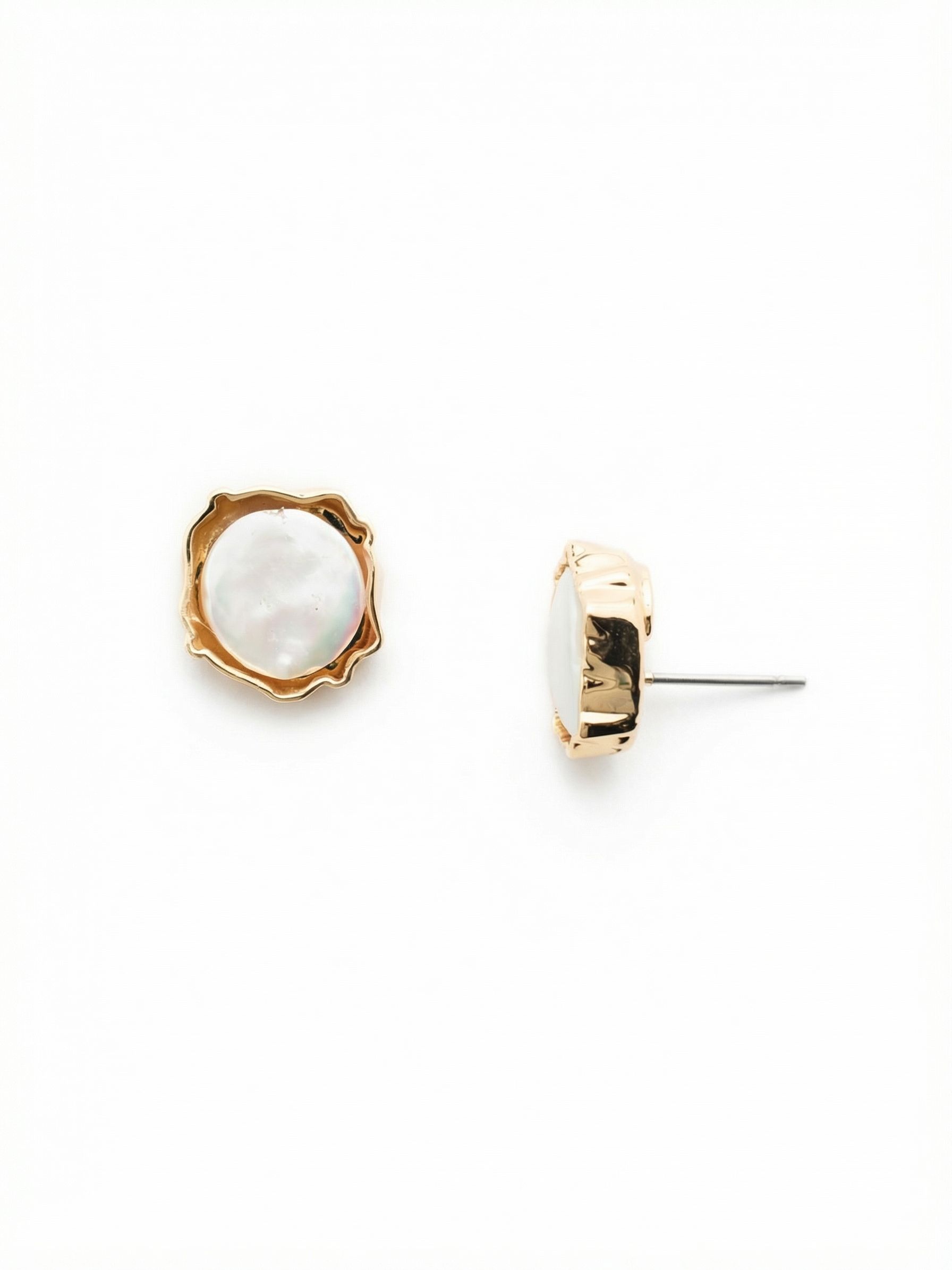 Diana Stud Earrings - 4EEU10BGMDP - <p>A modern take on the classic pearl stud. The white coin pearl offers a flat, luminous surface framed by a fluid, organic metal border. At just over half an inch across, they read as a substantive metallic accent from a distance and reveal their subtle iridescence up close. An oversized comfort back ensures the earring sits flush and secure against the ear all day, making them an effortless choice for daily wear.</p><ul>
<li>Fluid, scalloped metal border framing a flat coin pearl</li>
<li>Post with oversized comfort-clutch back</li>
<li>Protective e-coat finish for lasting wear</li>
<li>Includes signature organza pouch for gifting and travel</li>
</ul>