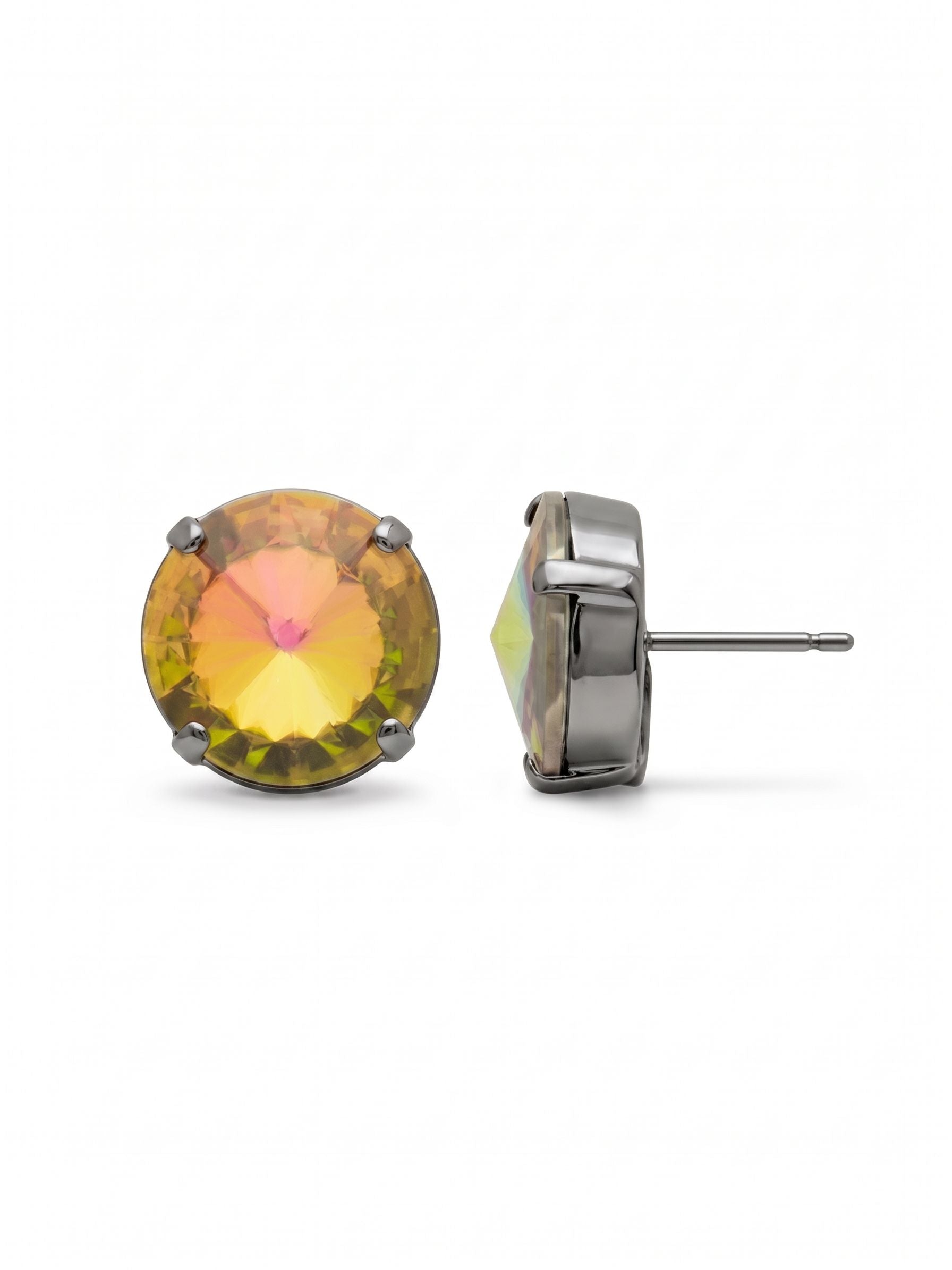 Nadine Stud Earrings - 4EEZ17GMVO - <p>A solitary crystal takes on a life of its own at this scale. Sized just over half an inch, the pointed faceted face pulls deep pinks and fiery yellows to the surface as it catches the light. The dark metal setting creates a sharp border that grounds the vibrant color shift. To keep a stone of this presence sitting perfectly upright, these include an oversized comfort clutch backing, ensuring a secure and balanced fit all day.</p><ul>
<li>Oversized solitary crystal with a raised faceted center</li>
<li>Fiery color gradient anchored by a minimal prong setting</li>
<li>Post with oversized comfort-clutch back</li>
<li>Includes signature organza pouch for gifting and travel</li>
</ul>