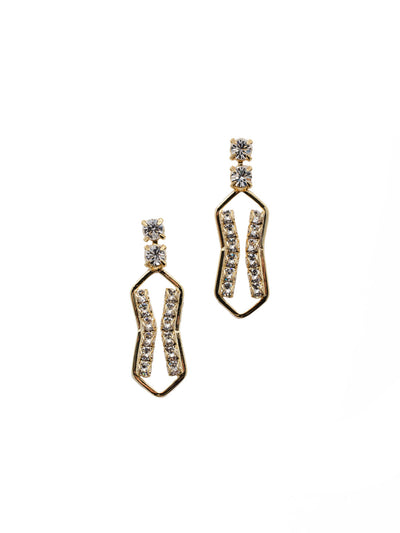 Roslyn Embellished Dangle Earring - 4EEZ62BGCRY - <p>The Roslyn Embellished Dangle Earrings feature two repeating crystals on a post. Hanging from the crystals is an hourglass shaped metal hoop with two lines of crystals inside on each side. From Sorrelli's Crystal collection in our Bright Gold-tone finish.</p>