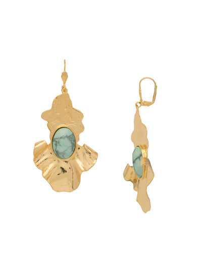 Annie Statement Earrings - 4EFF13BGTQ - <p>The Annie Statement Earrings feature oversized plates of metal with engraved delicate details and a ruffle edge, with a single oval cut freshwater pearl nestled in the center. The earrings secure comfortable with a lever-back French wire. From Sorrelli's Turquoise collection in our Bright Gold-tone finish.</p>