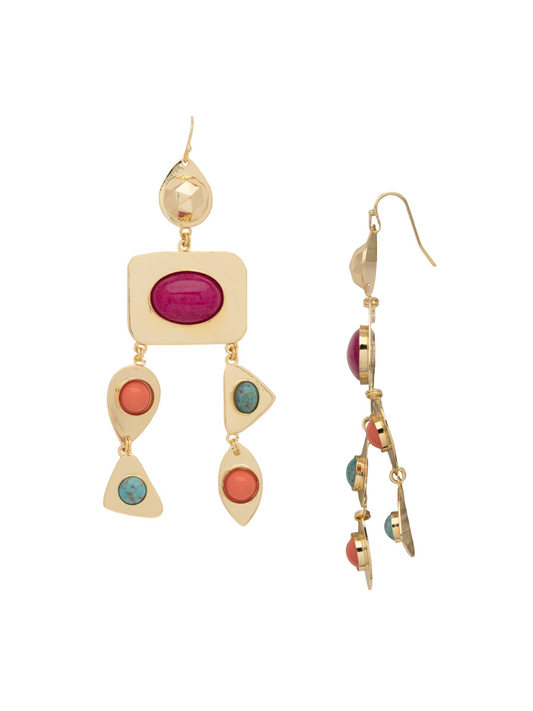 Janis Statement Earrings - 4EFF17BGBML - <p>The Janis Statement Earrings feature an assortment of colorful semi-precious stones in the center of various geometric metal disks, dangling from a French wire. From Sorrelli's BRIGHT MULTI collection in our Bright Gold-tone finish.</p>