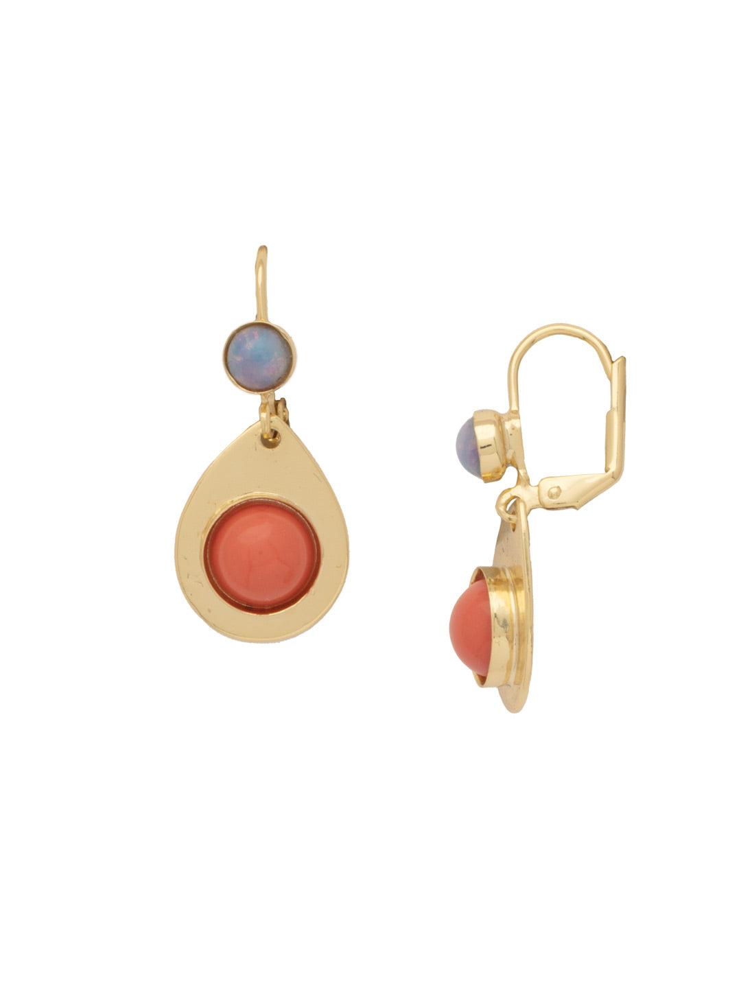 Janis Dangle Earrings - 4EFF46BGBML - <p>The Janis Dangle Earrings feature a single semi-precious stone in the center of a metal disk, dangling from a small round semi-precious stone on a lever-back French wire. From Sorrelli's BRIGHT MULTI collection in our Bright Gold-tone finish.</p>