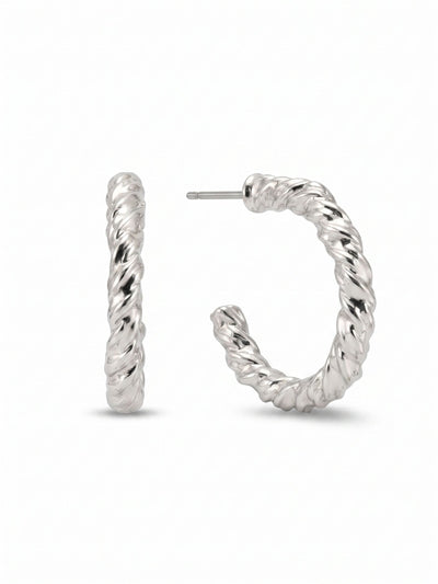 Olive Hoop Earrings - 4EFJ13PDMTL - <p>The Olive Hoop Earrings resemble a textured rope chain, secured on a classic post back. From Sorrelli's Bare Metallic collection in our Palladium finish.</p>