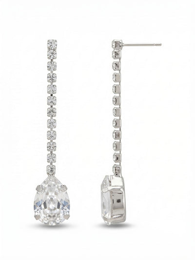 Dianna Dangle Earrings - 4EFS4PDCRY - <p>A slender line of articulated rhinestone chain drops straight from the post, ending in a substantial pear-cut crystal. Because of the generous length and flexible construction, this earring moves with a deliberate swing, catching light continuously as you walk. The large bottom stone gives the drop a satisfying weight without pulling, while an oversized comfort clutch keeps the post firmly secured. It brings a clean, linear brilliance to a sharp blazer or a soft silk blouse.</p><ul>
<li>Flexible linear design that sways gently with movement</li>
<li>Substantial pear-cut crystal anchors the slender silhouette</li>
<li>Post with oversized comfort-clutch back</li>
<li>Protective e-coat finish for lasting wear</li>
<li>Includes signature organza pouch for gifting and travel</li>
</ul>