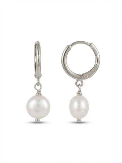 Pearl Huggie Hoop Earrings - 4EFZ11PDMDP - <p>A quiet take on a classic silhouette. The sleek palladium huggie secures cleanly, creating a polished foundation for the single round pearl suspended just beneath. The pearl offers gentle, natural movement with every turn of the head, catching soft light. A delicate wire-wrapped detail connects the pearl to the hoop, adding a touch of artisanal texture to the clean lines. Lightweight and balanced, these are the reliable staples that transition seamlessly through your daily routine.</p><ul>
<li>Single round pearl suspended for natural daily movement</li>
<li>Delicate wire-wrapped detailing above the pearl</li>
<li>Huggie hoop with click-shut closure</li>
<li>Protective e-coat finish for lasting wear</li>
<li>Includes signature organza pouch for gifting and travel</li>
</ul>