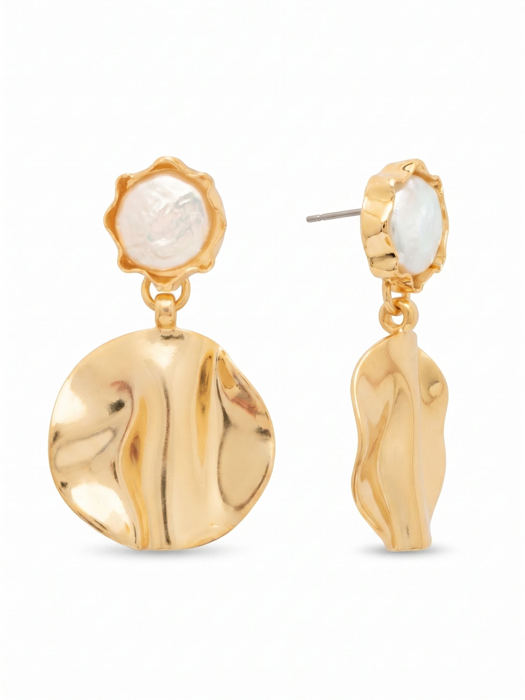 Guinevere Pearl Dangle Earrings - 4EFZ6BGMDP - <p>The Guinevere Pearl Dangle Earrings feature a luminous freshwater pearl accented by a flowing hammered disc drop, blending organic texture with timeless elegance.</p>