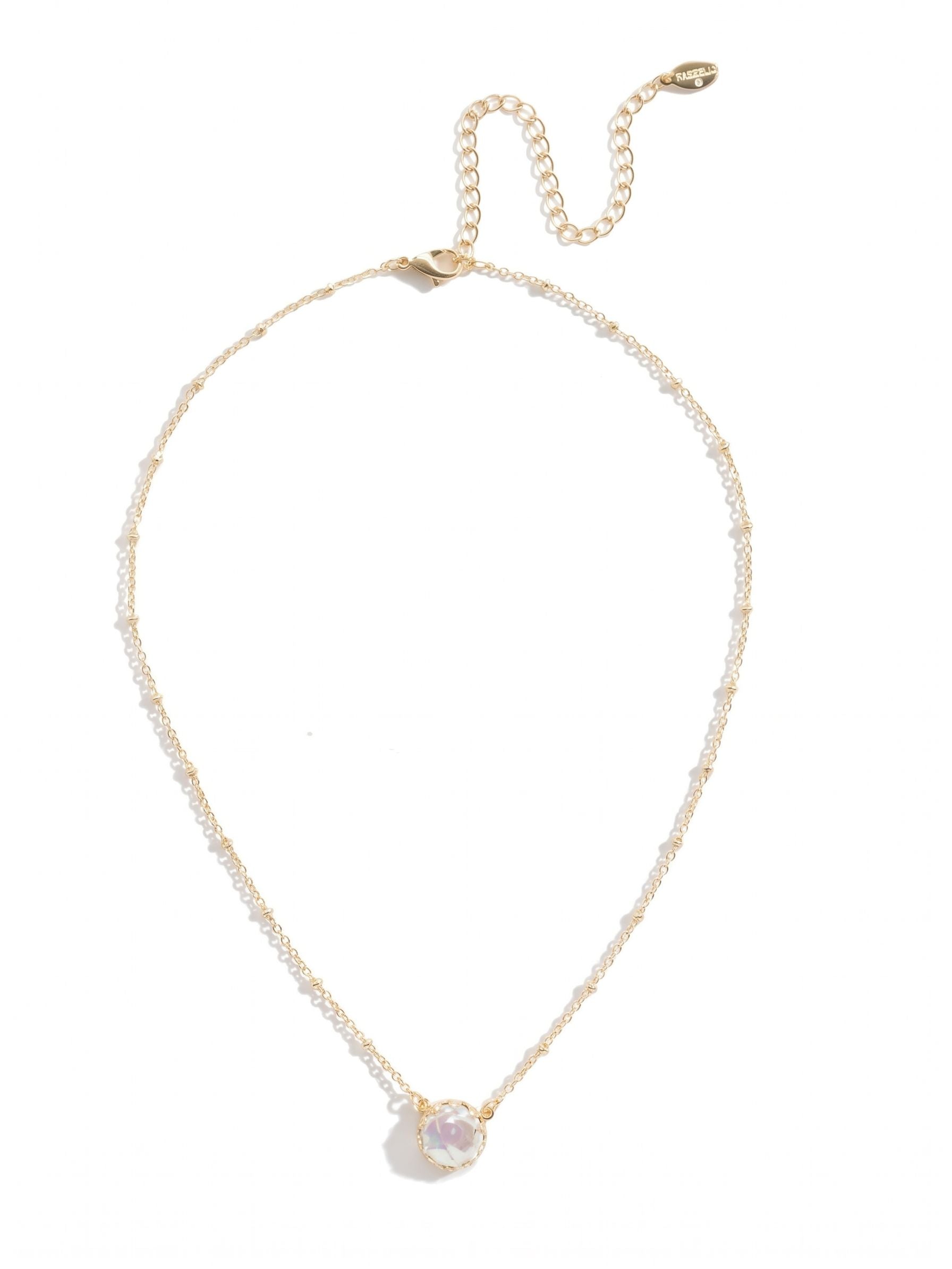 Isabella Pendant Necklace - 4NEF50BGMDP - <p>A single white coin pearl anchors this delicate necklace, offering a modern approach to a classic material. The flat, organic profile of the pearl catches the light as you move, suspended evenly on a fine gold-tone chain. It rests lightly near the collarbone, bringing a quiet warmth to open necklines or layered combinations. With a built-in extension chain, you can easily adjust the drop to find exactly the right placement for your daily rotation.</p><ul>
<li>Single flat coin pearl with an organic profile</li>
<li>Delicate chain accented with small textured stations</li>
<li>Lobster claw clasp</li>
<li>4-inch adjustable extension chain</li>
<li>Protective e-coat finish for lasting wear</li>
<li>Includes signature organza pouch for gifting and travel</li>
</ul>