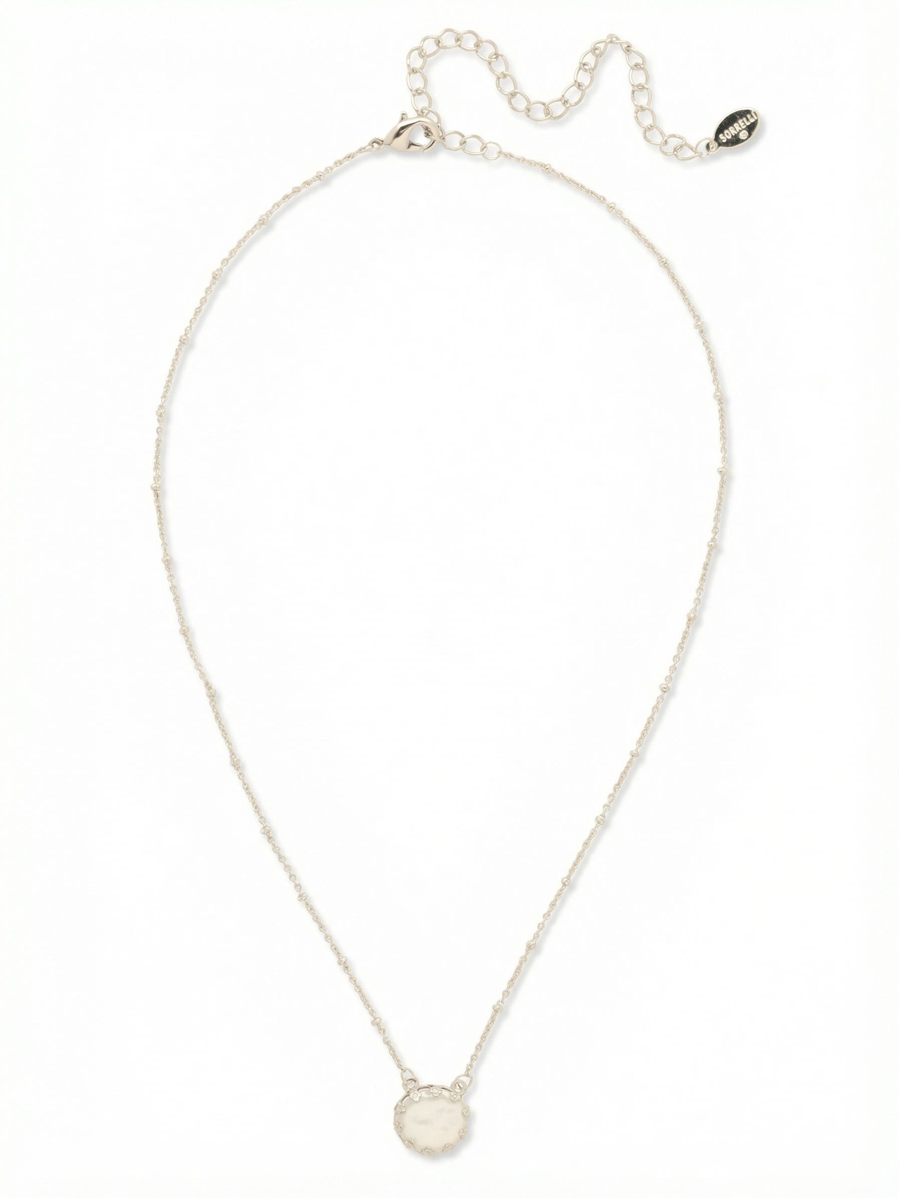 Isabella Pendant Necklace - 4NEF50PDMDP - <p>A single white coin pearl rests at the center of a fine curb chain, offering a quiet focal point for your everyday wardrobe. The flat profile of the pearl allows it to lay flush against the skin, moving naturally with you throughout the day. Finished with a built-in extension chain, the length easily adjusts to frame a crewneck tee or layer comfortably with longer, heavier strands. It is a subtle, grounding piece of jewelry.</p><ul>
<li>A single coin pearl in a minimal prong setting</li>
<li>Fine chain construction designed for seamless layering</li>
<li>Lobster claw clasp</li>
<li>4-inch adjustable extension chain</li>
<li>Protective e-coat finish for lasting wear</li>
<li>Includes signature organza pouch for gifting and travel</li>
</ul>