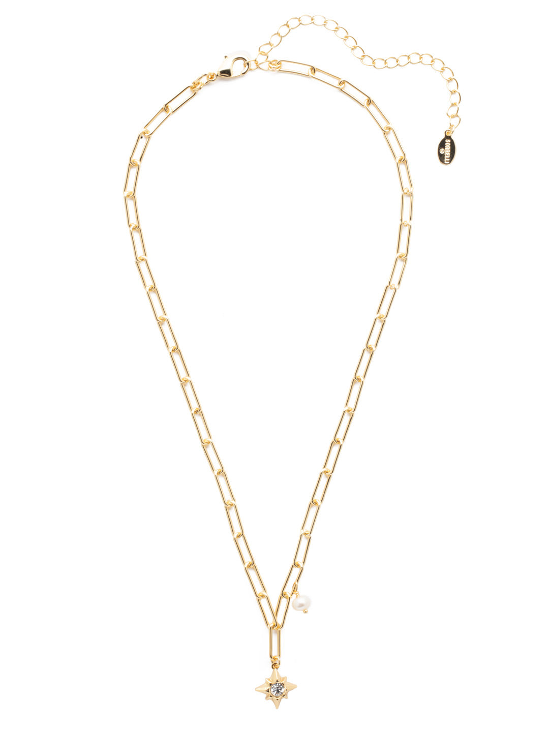 Charity Pendant Necklace - 4NEV16BGMDP - <p>The Charity Pendant Necklace is the star of the show; a crystal embellished star sits beside a single freshwater pearl, both hanging from a trendy adjustable paperclip chain. From Sorrelli's Modern Pearl collection in our Bright Gold-tone finish.</p>
