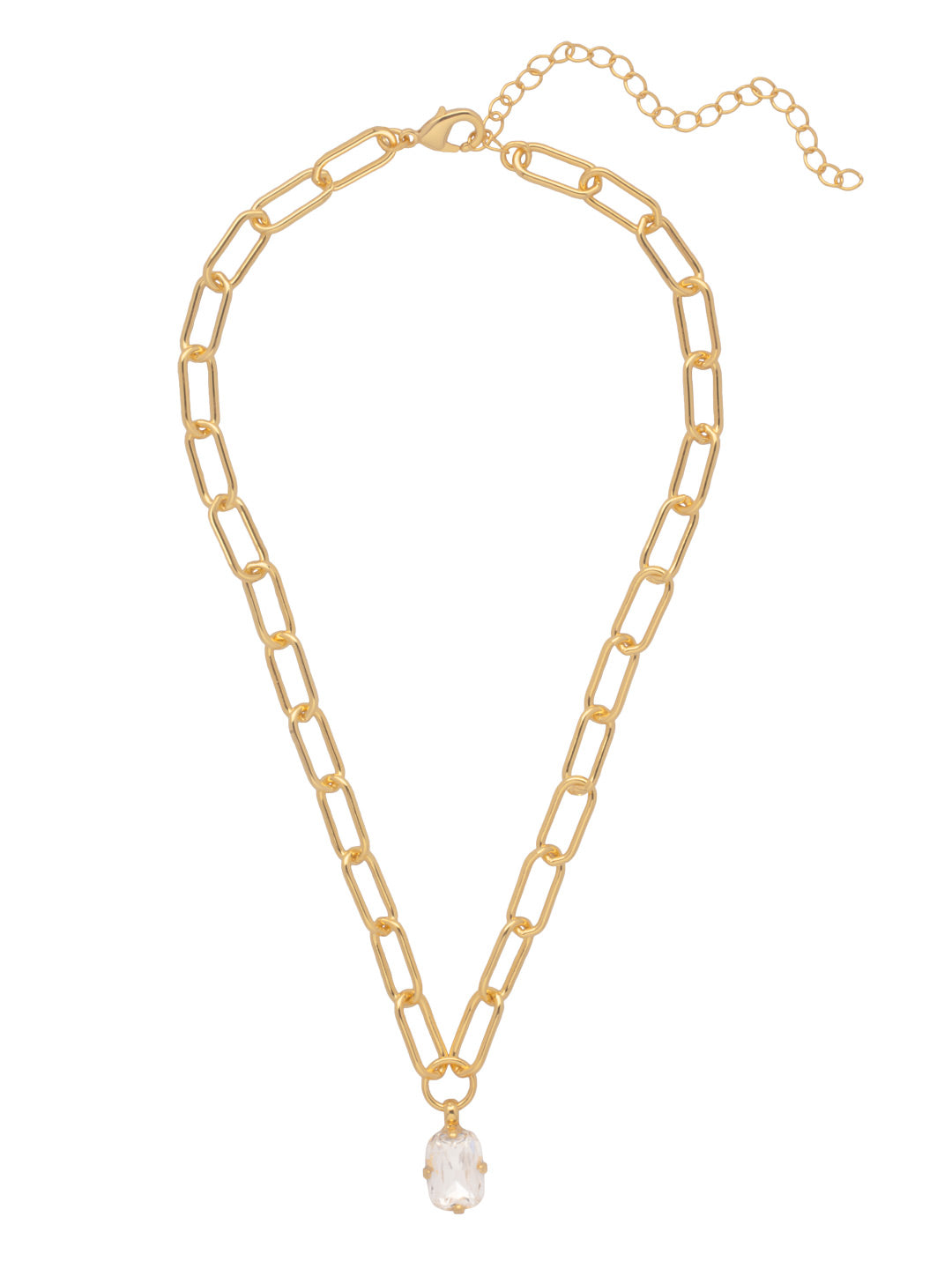 Nia Oval Pendant Necklace - 4NFJ18BGCRY - <p>The Nia Oval Pendant Necklace features a squared-off oval cut crustal pendant on an adjustable large chunky paperclip chain, secured with a lobster claw clasp. (16-20 inches) From Sorrelli's Crystal collection in our Bright Gold-tone finish.</p>