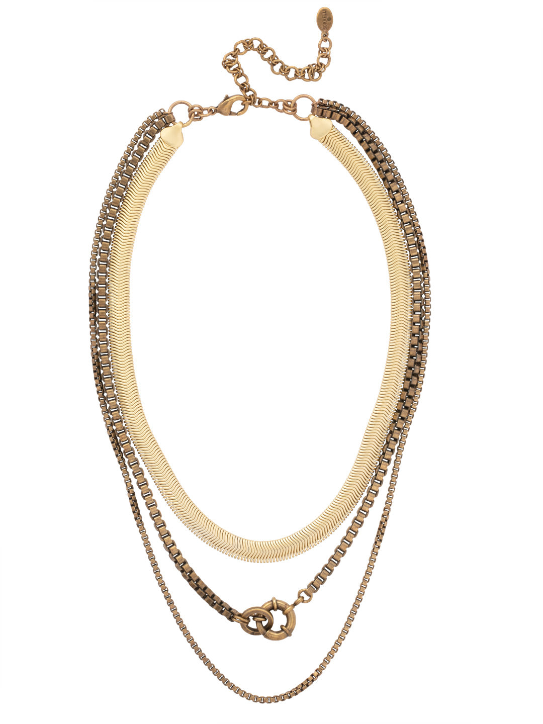 Electra Layered Necklace - 4NFJ3MXMTL - <p>The Electra Layered Necklace features three layers of assorted mixed chains, and a chunky front clasp decorative feature. From Sorrelli's Bare Metallic collection in our Mixed Metal finish.</p>