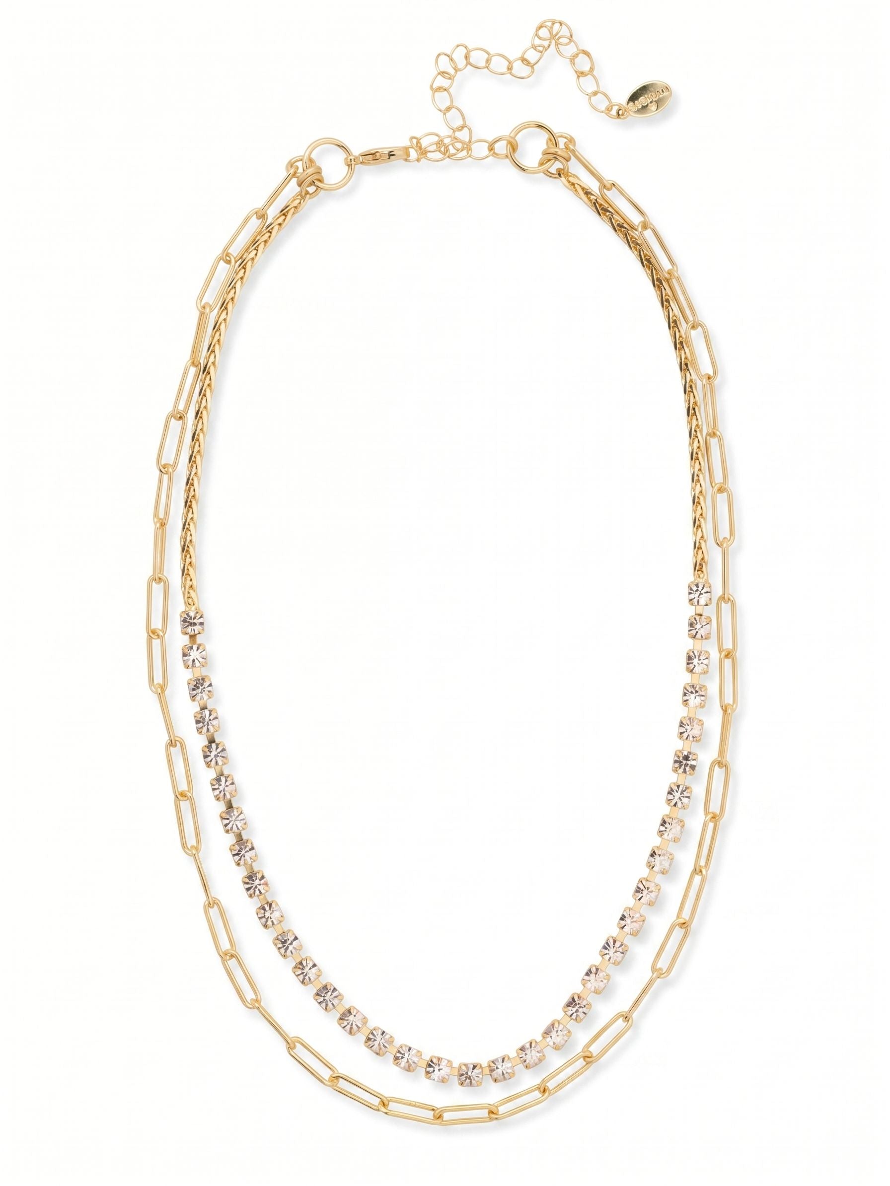 Crystal and Paperclip Chain Layered Necklace - 4NFJ8BGCRY - <p>The Crystal and Paperclip Chain Layered Necklace features a crystal embellished rope chain and a paperclip chain layered together with an extension chain, secured with a lobster claw clasp. From Sorrelli's Crystal collection in our Bright Gold-tone finish.</p>