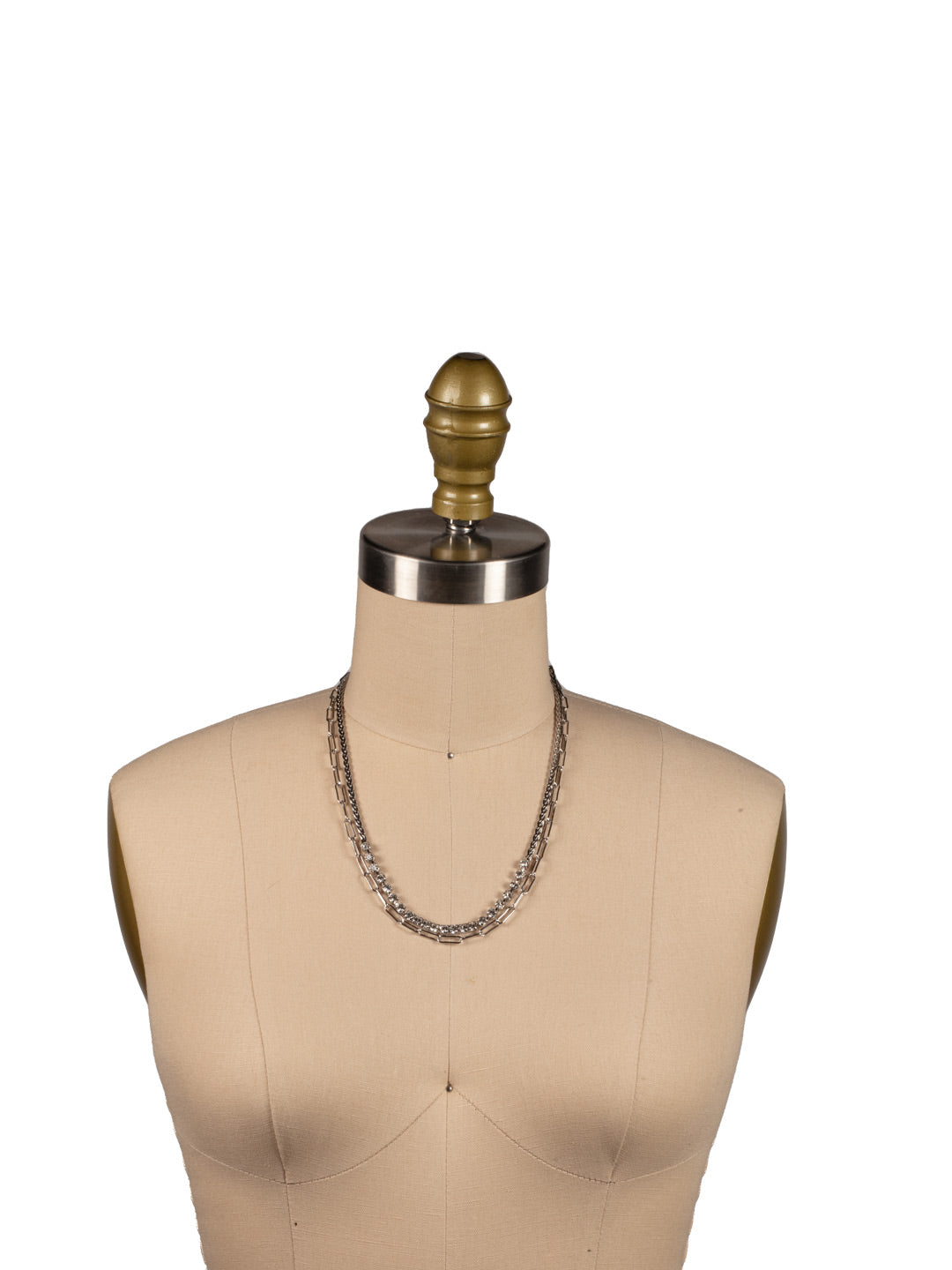 Crystal and Paperclip Chain Layered Necklace - 4NFJ8PDCRY