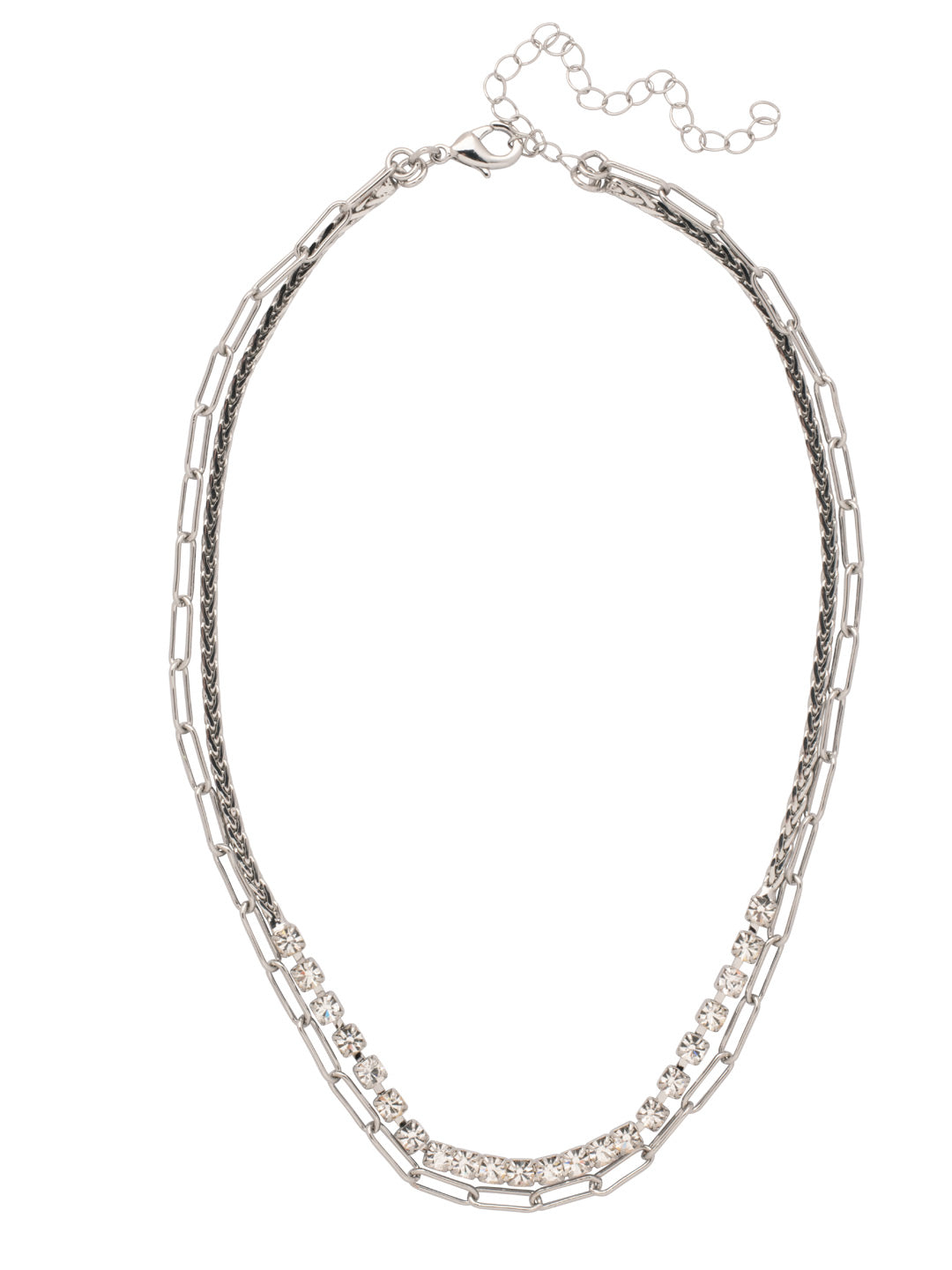 Crystal and Paperclip Chain Layered Necklace - 4NFJ8PDCRY - <p>The Crystal and Paperclip Chain Layered Necklace features a crystal embellished rope chain and a paperclip chain layered together with an extension chain, secured with a lobster claw clasp. From Sorrelli's Crystal collection in our Palladium finish.</p>