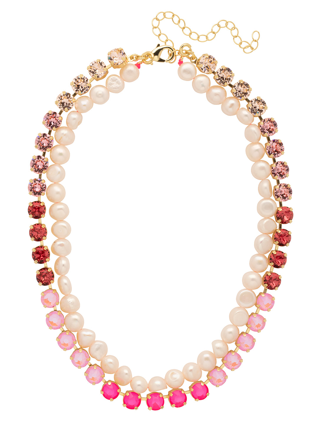 Matilda Layered Tennis Necklace - 4NFL18BGBFL - <p>The Matilda Layered Tennis Necklaces features a tennis necklace with lined with round cut crystals on an adjustable chain, secured with a lobster claw clasp, and a strand of freshwater pearls with a spring ring clasp on either end. Remove the strand of peals and wear the crystal tennis necklace solo or easily clip on the strand of pearls for an effortless layered look! From Sorrelli's Big Flirt collection in our Bright Gold-tone finish.</p>