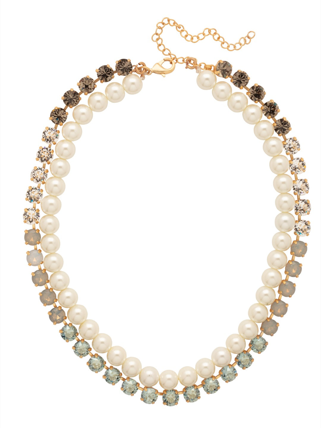 Matilda Layered Tennis Necklace - 4NFL18MGLBH - <p>The Matilda Layered Tennis Necklaces features a tennis necklace with lined with round cut crystals on an adjustable chain, secured with a lobster claw clasp, and a strand of freshwater pearls with a spring ring clasp on either end. Remove the strand of peals and wear the crystal tennis necklace solo or easily clip on the strand of pearls for an effortless layered look! From Sorrelli's Laguna Beach collection in our Matte Gold-tone finish.</p>