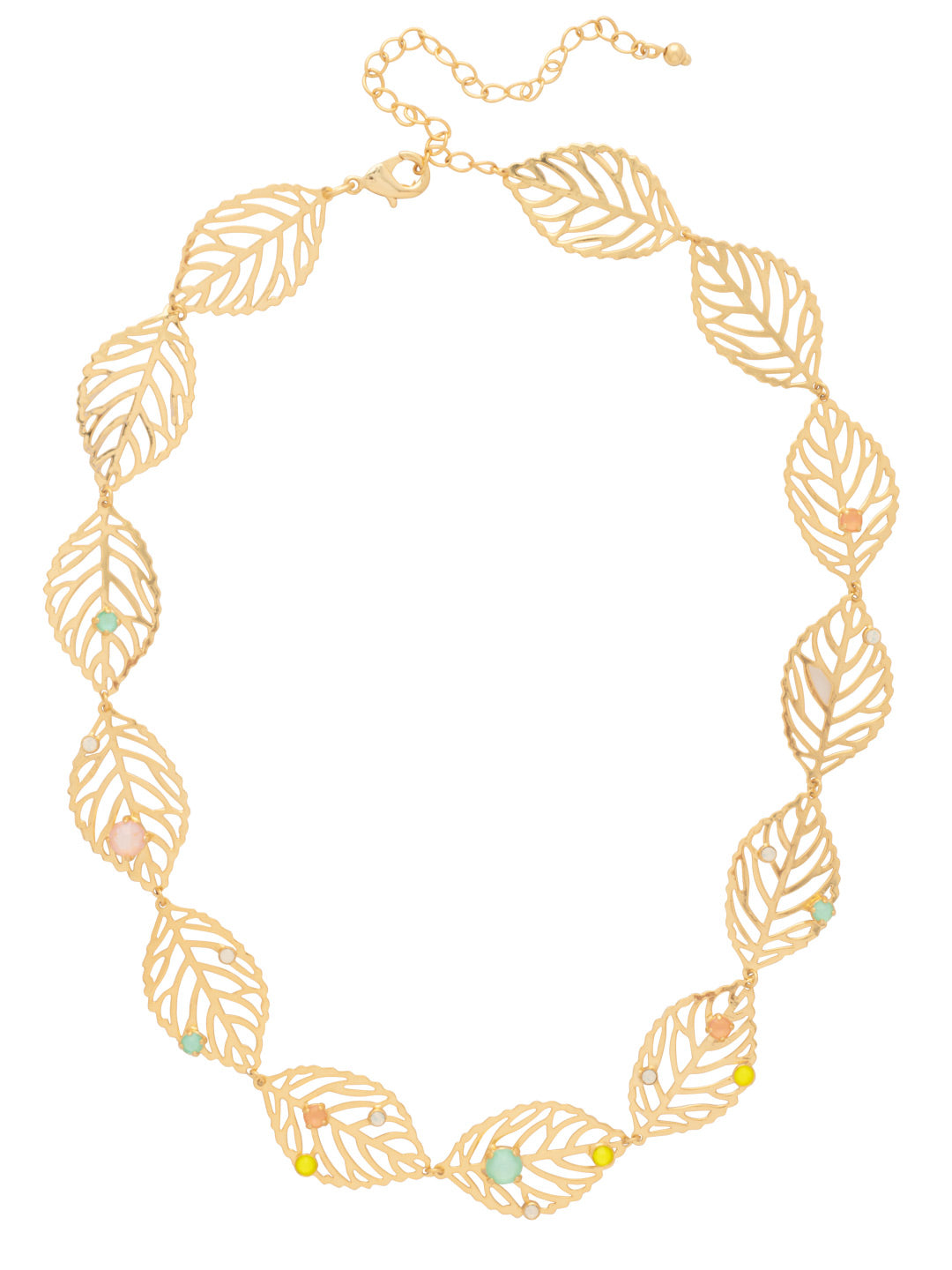 Cala Tennis Necklace - 4NFS33BGMAM - <p>The Cala Tennis Necklace features repeating delicate crystal embellished metal leaf cut-outs with an extension chain, secured with a lobster claw clasp. (16-20 inches) From Sorrelli's Mango Mint collection in our Bright Gold-tone finish.</p>