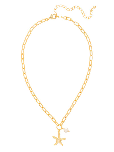 Starfish Pendant Necklace - 4NGE7BGMDP - <p>The Starfish Pendant Necklace features a starfish pendant with a small freshwater pearl bead on an adjustable chain, secured with a lobster claw clasp. 16-20 inches. From Sorrelli's Modern Pearl collection in our Bright Gold-tone finish.</p>