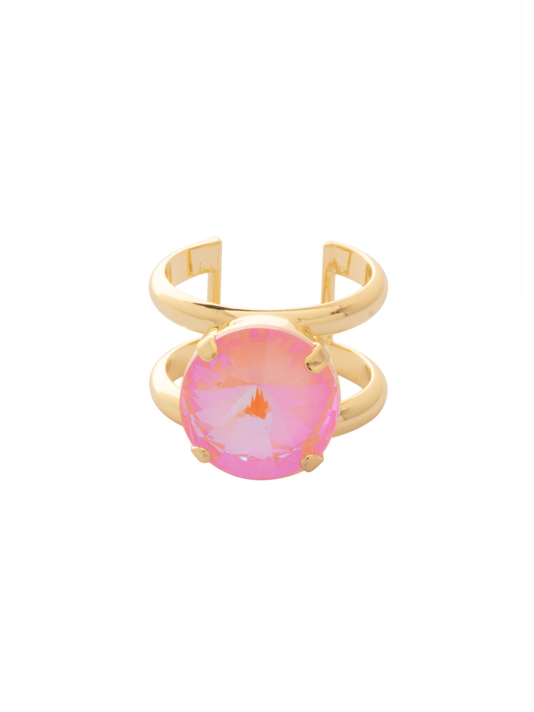Nadine Statement Ring - 4REZ17BGLRD - <p>The Nadine Statement Ring does just that…makes a statement! Two adjustable ring bands host a chunky round cut crystal. Adjustable to fit ring sizes 6-8. From Sorrelli's Light Rose Delite collection in our Bright Gold-tone finish.</p>