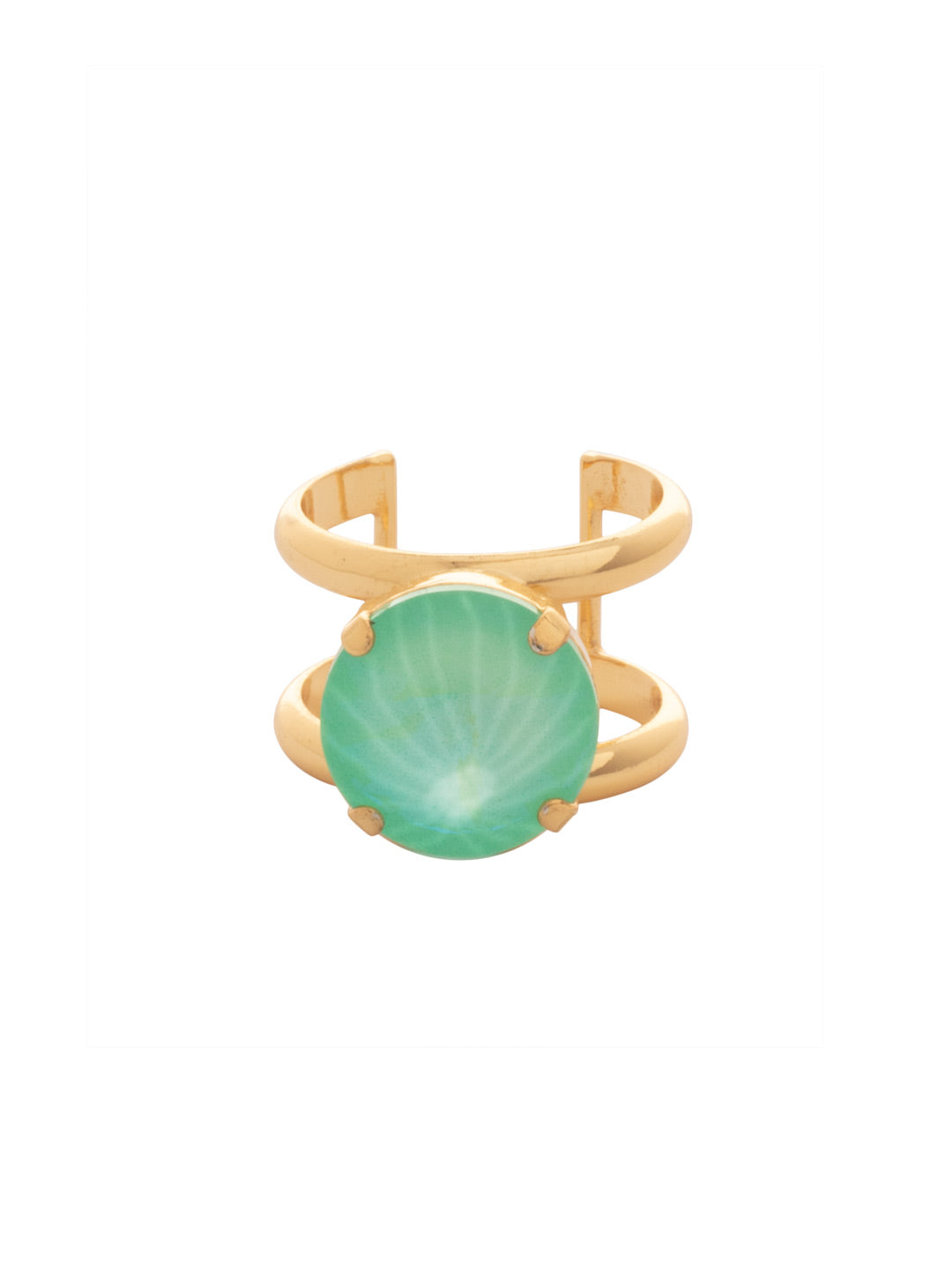 Nadine Statement Ring - 4REZ17BGMND - <p>The Nadine Statement Ring does just that…makes a statement! Two adjustable ring bands host a chunky round cut crystal. Adjustable to fit ring sizes 6-8. From Sorrelli's Mint Delite collection in our Bright Gold-tone finish.</p>