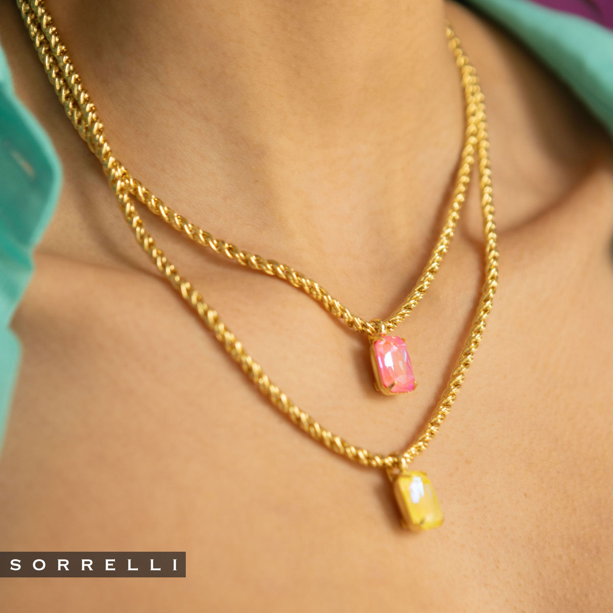 Emerald Rope Chain Pendant Necklace - NCT110BGLRD