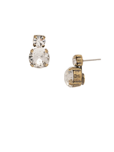 Marcia Stud Earrings - 8EA12AGCRY - <p>A round rivoli topped by a petite round crystal pair up in this understated style. From Sorrelli's Crystal collection in our Antique Gold-tone finish.</p>